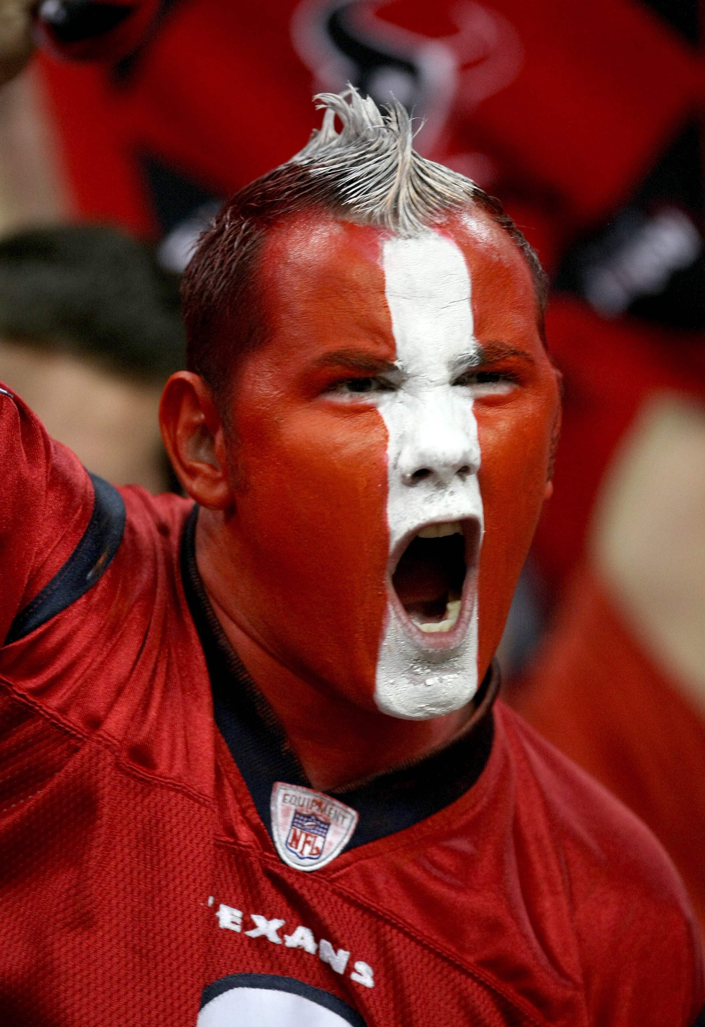 HOUSTON - NOVEMBER 23: A Houston Texans fan yells during the game with the Tennessee Titans on November 23, 2009  at Reliant Stadium in Houston, Texas.  The Titans won 20-17.  (Photo by Stephen Dunn/Getty Images)