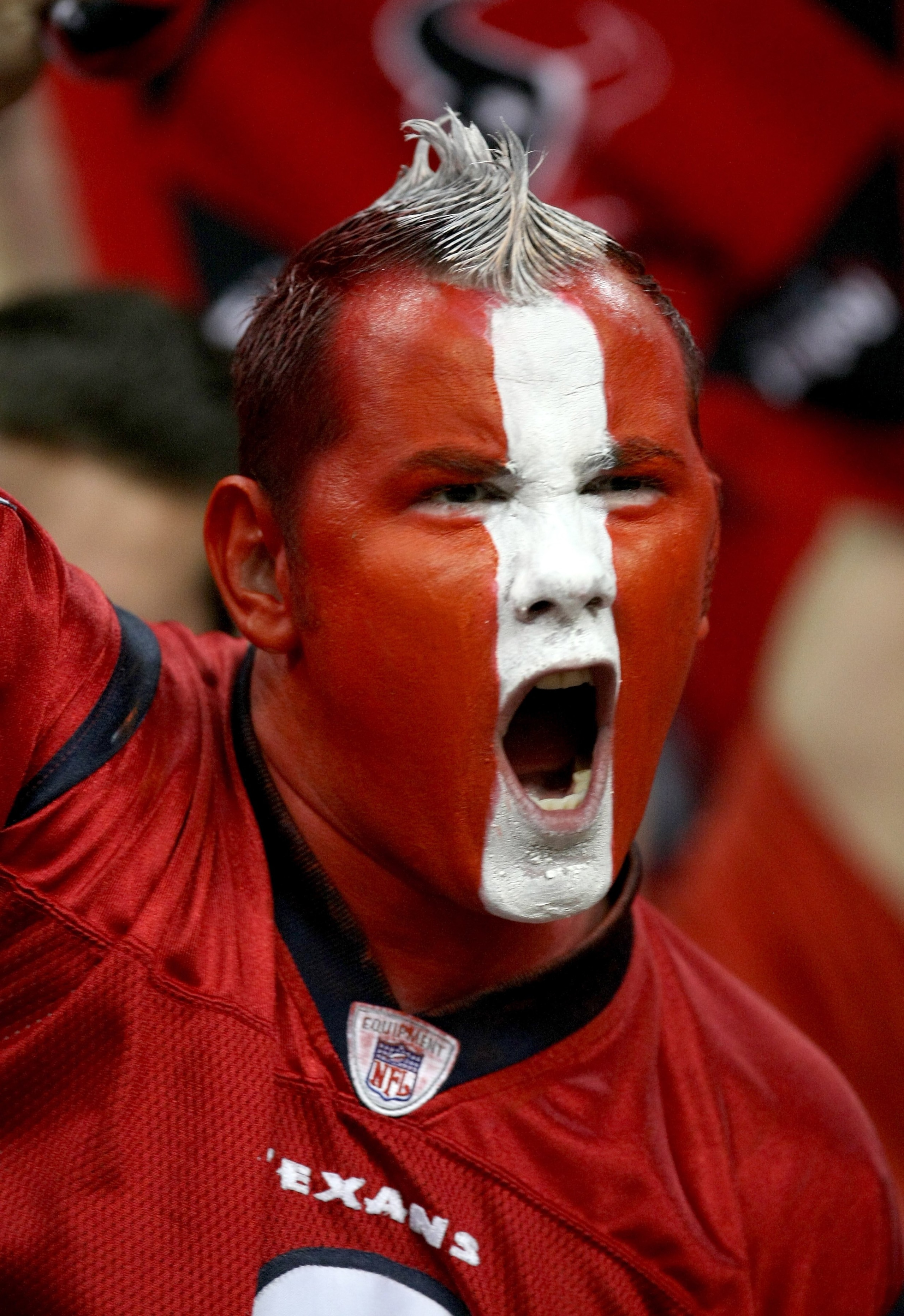 HOUSTON - NOVEMBER 23: A Houston Texans fan yells during the game with the Tennessee Titans on November 23, 2009  at Reliant Stadium in Houston, Texas.  The Titans won 20-17.  (Photo by Stephen Dunn/Getty Images)
