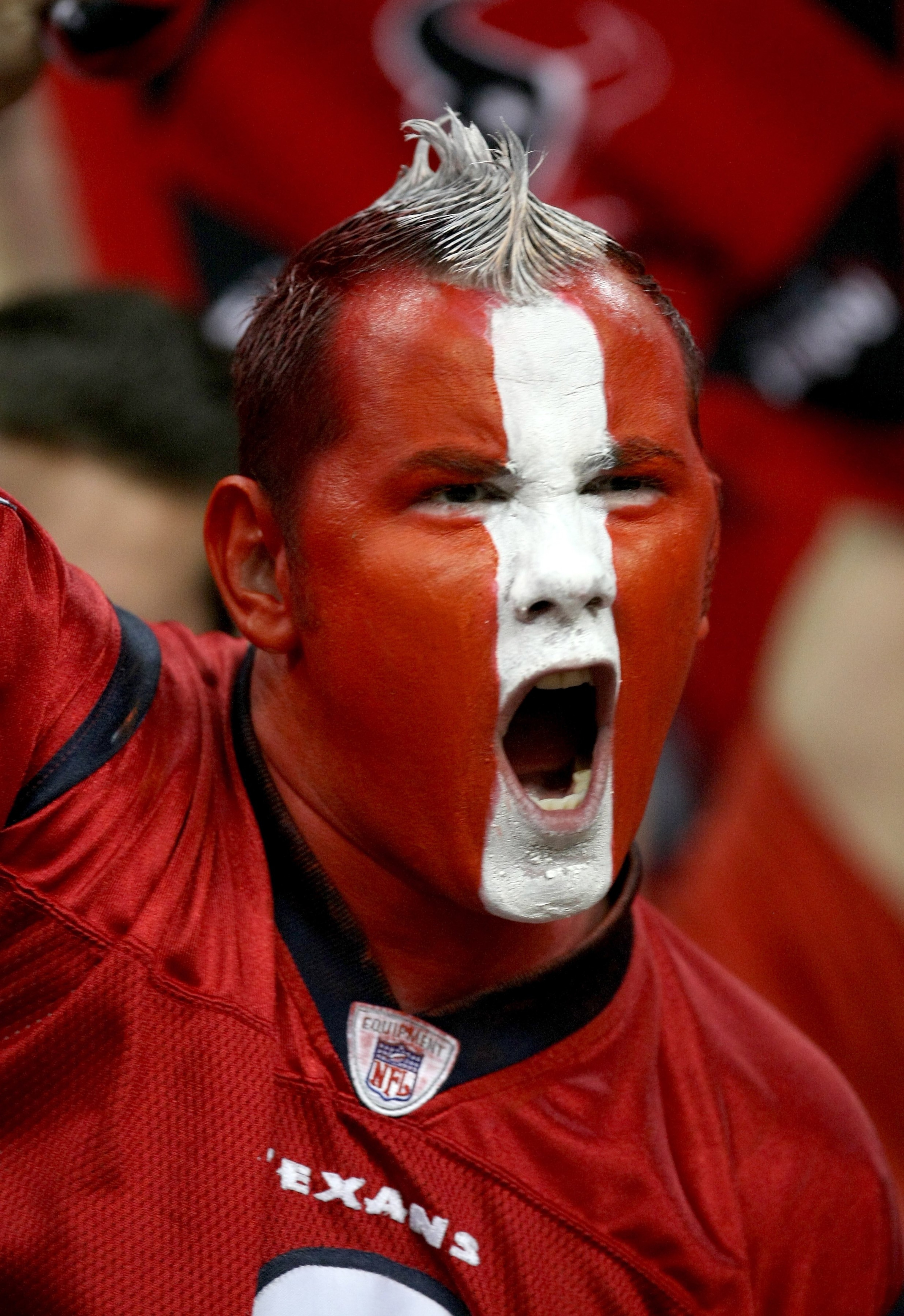 HOUSTON - NOVEMBER 23: A Houston Texans fan yells during the game with the Tennessee Titans on November 23, 2009 at Reliant Stadium in Houston, Texas. The Titans won 20-17. (Photo by Stephen Dunn/Getty Images) HOUSTON - NOVEMBER 23: A Houston Texans fan yells during the game with the Tennessee Titans on November 23, 2009 at Reliant Stadium in Houston, Texas. The Titans won 20-17. (Photo by Stephen Dunn/Getty Images)