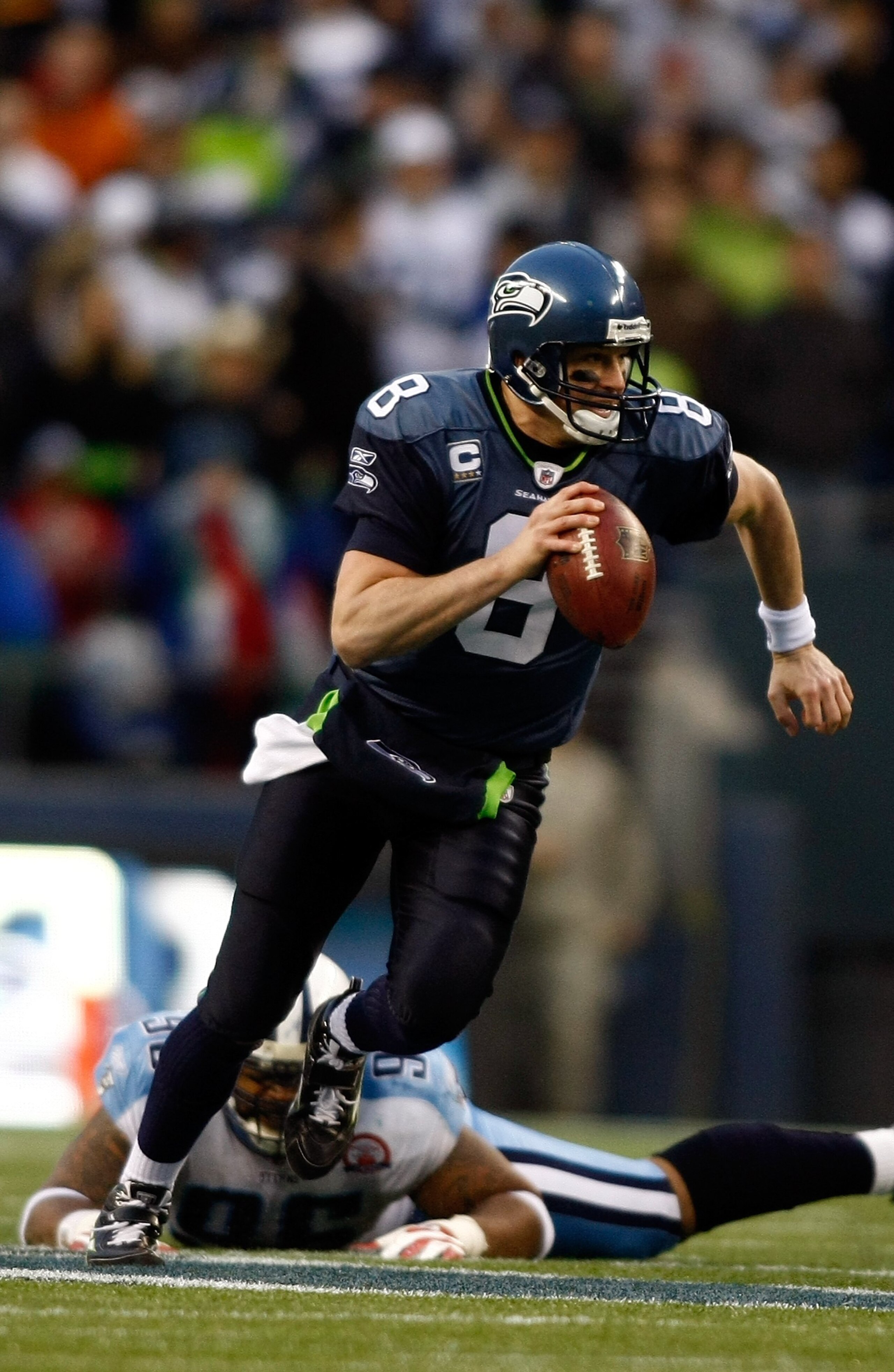 SEATTLE , WA - JANUARY 03:  Matt Hasselbeck #8 of the Seattle Seahawks plays against the Tennessee Titans at Qwest Field on January 3, 2010 in Seattle, Washington.  (Photo by Jonathan Ferrey/Getty Images)