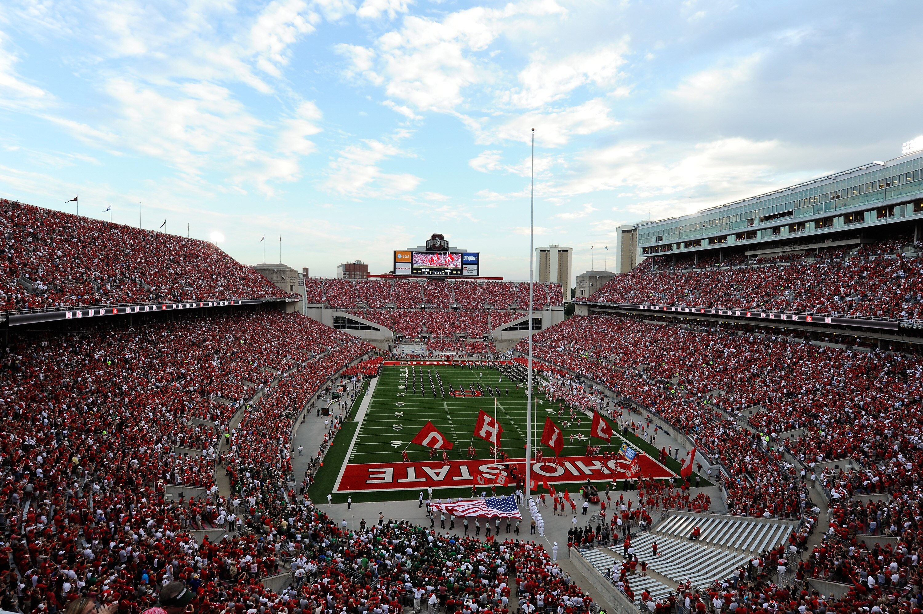 COLUMBUS, OH - SEPTEMBER 2:  The Ohio State Buckeyes take the field at Ohio Stadium before a game against the Marshall Thundering Herd on September 2, 2010 in Columbus, Ohio.  (Photo by Jamie Sabau/Getty Images)