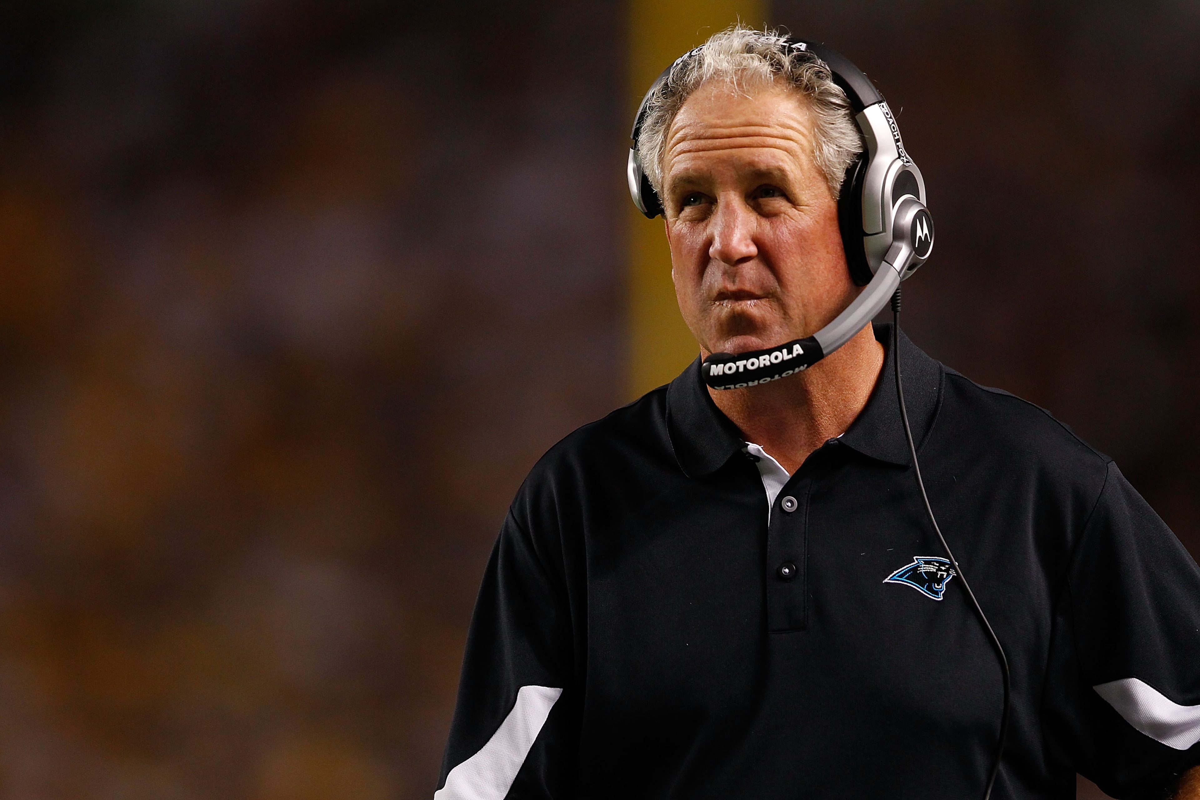 PITTSBURGH - SEPTEMBER 02:  Head coach John Fox of the Carolina Panthers looks up at the scoreboard during the preseason game against the Pittsburgh Steelers on September 2, 2010 at Heinz Field in Pittsburgh, Pennsylvania.  (Photo by Jared Wickerham/Getty