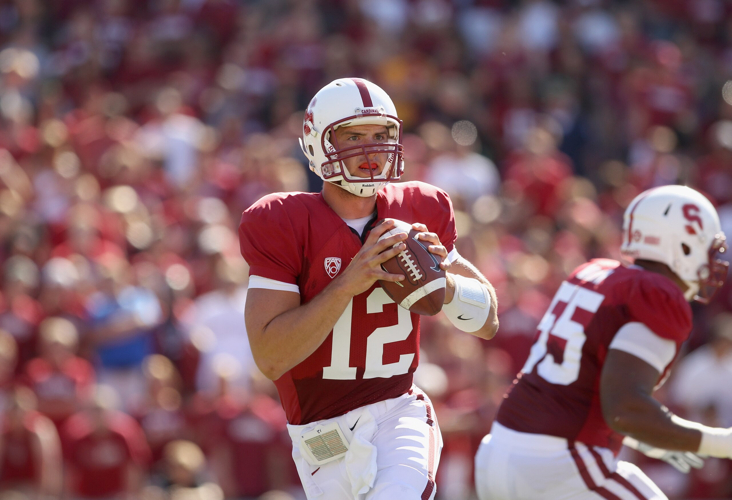 PALO ALTO, CA - SEPTEMBER 04:  Andrew Luck #12 of the Stanford Cardinal in action during their game against the Sacramento State Hornets at Stanford Stadium on September 4, 2010 in Palo Alto, California.  (Photo by Ezra Shaw/Getty Images)