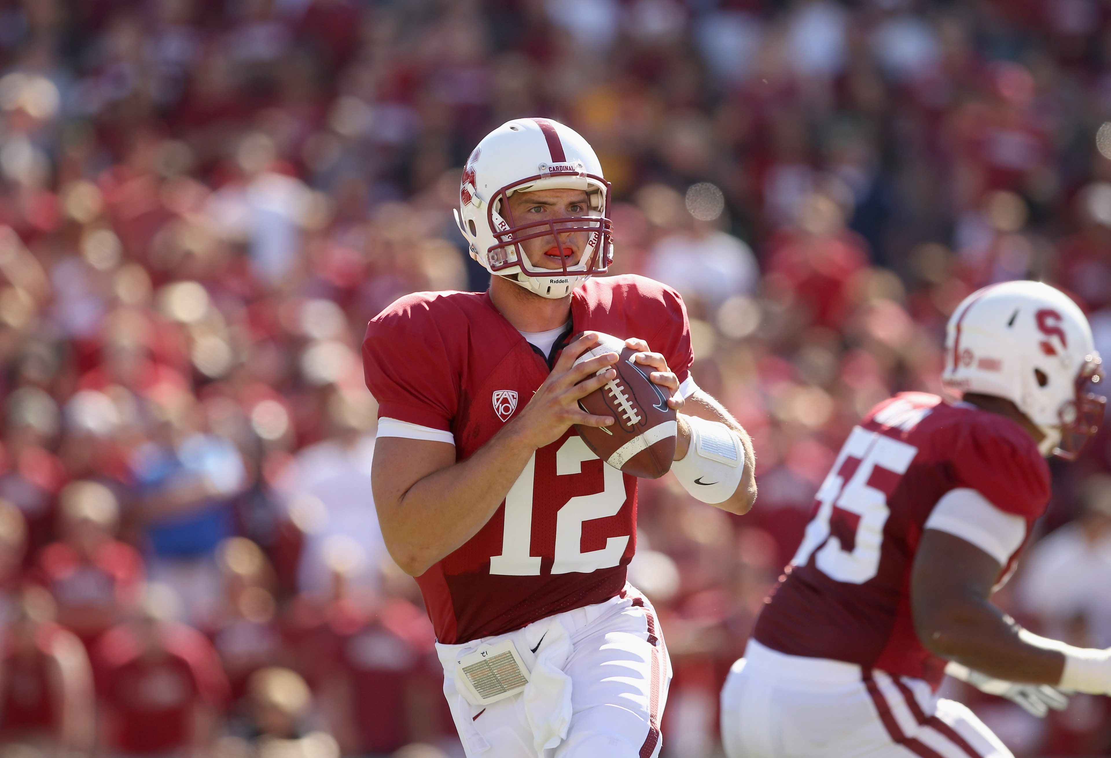 PALO ALTO, CA - SEPTEMBER 04:  Andrew Luck #12 of the Stanford Cardinal in action during their game against the Sacramento State Hornets at Stanford Stadium on September 4, 2010 in Palo Alto, California.  (Photo by Ezra Shaw/Getty Images)