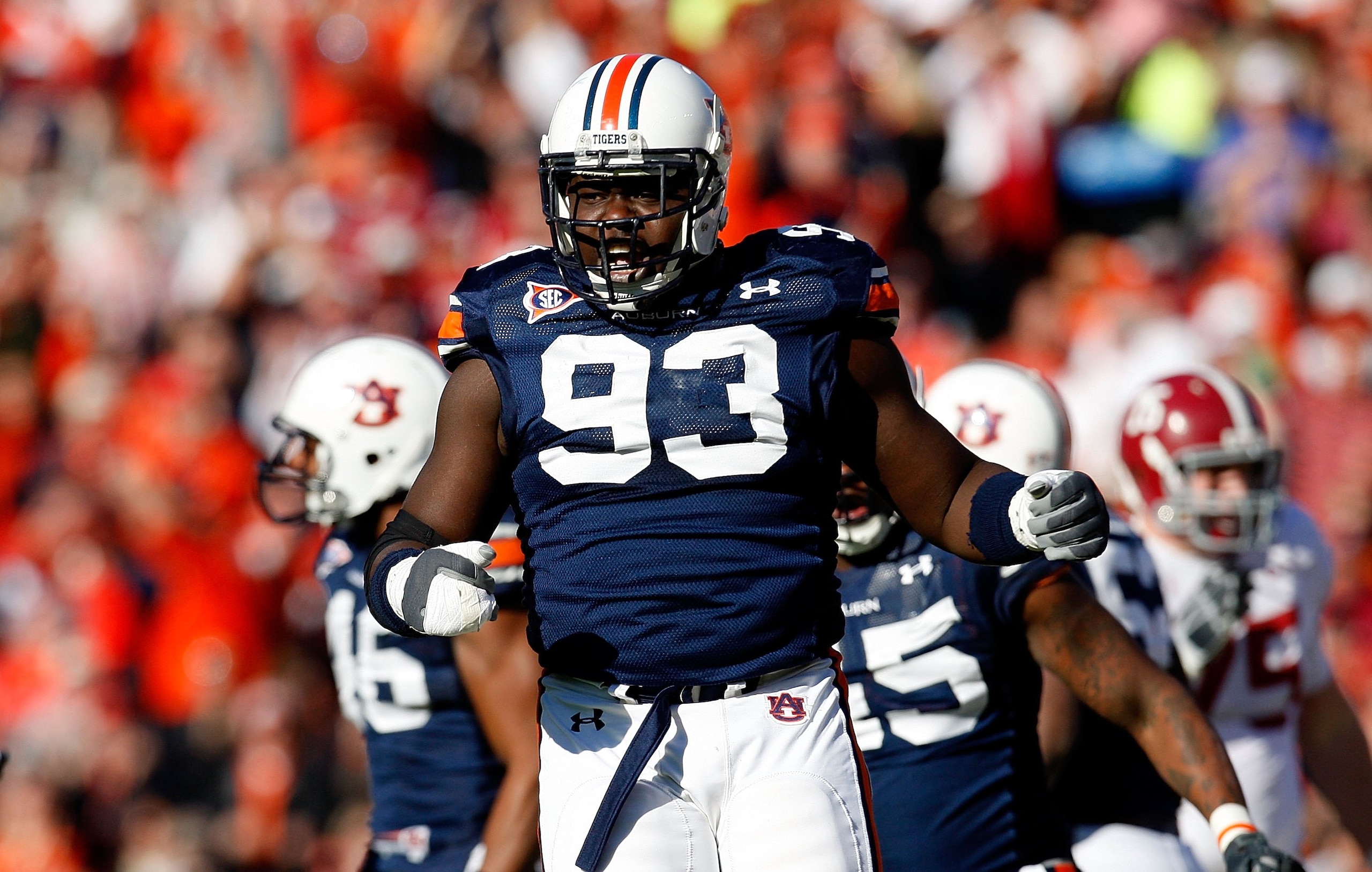 AUBURN, AL - NOVEMBER 27:  Mike Blanc #93 of the Auburn Tigers against the Alabama Crimson Tide at Jordan-Hare Stadium on November 27, 2009 in Auburn, Alabama.  (Photo by Kevin C. Cox/Getty Images)