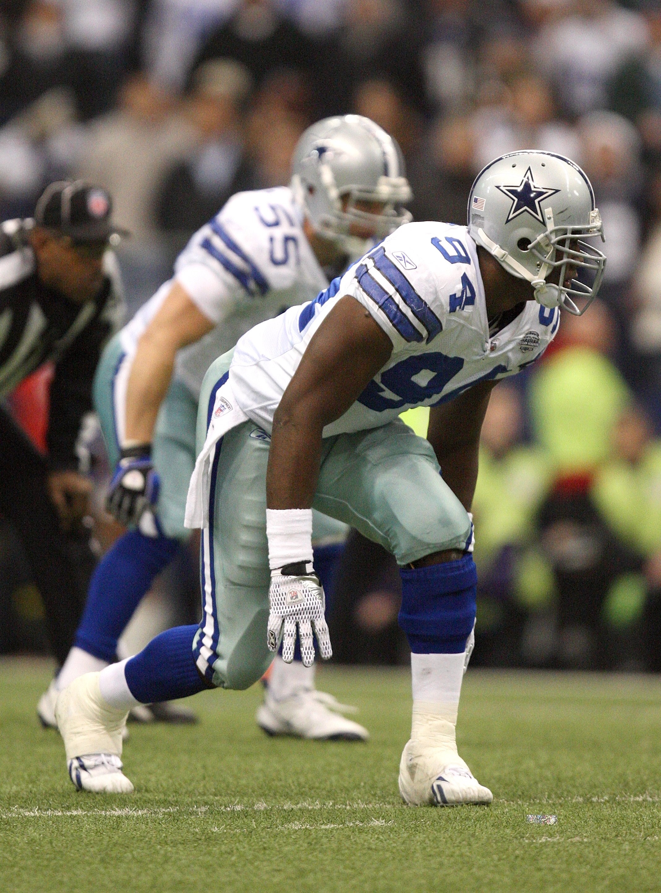 IRVING, TX - DECEMBER 20:  DeMarcus Ware #94 of the Dallas Cowboys lines up on the right side of the defense during their NFL game against the Baltimore Ravens at Texas Stadium on December 20, 2008 in Irving, Texas. The Ravens defeated the Cowboys 33-24.