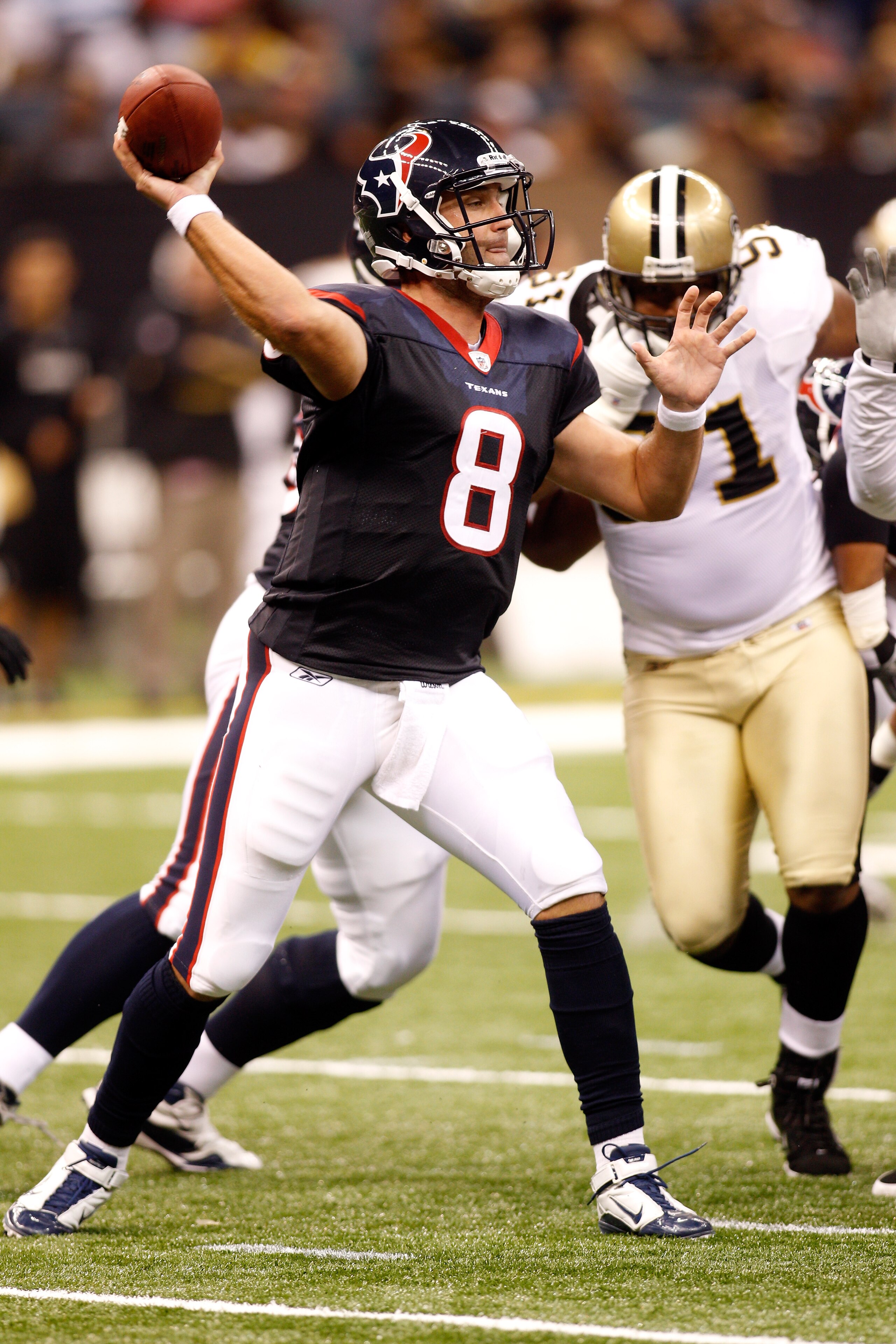 NEW ORLEANS - AUGUST 21:  Matt Schaub #8 of the Houston Texans in action during the game against the New Orleans Saints at the Louisiana Superdome on August 21, 2010 in New Orleans, Louisiana.  (Photo by Chris Graythen/Getty Images)