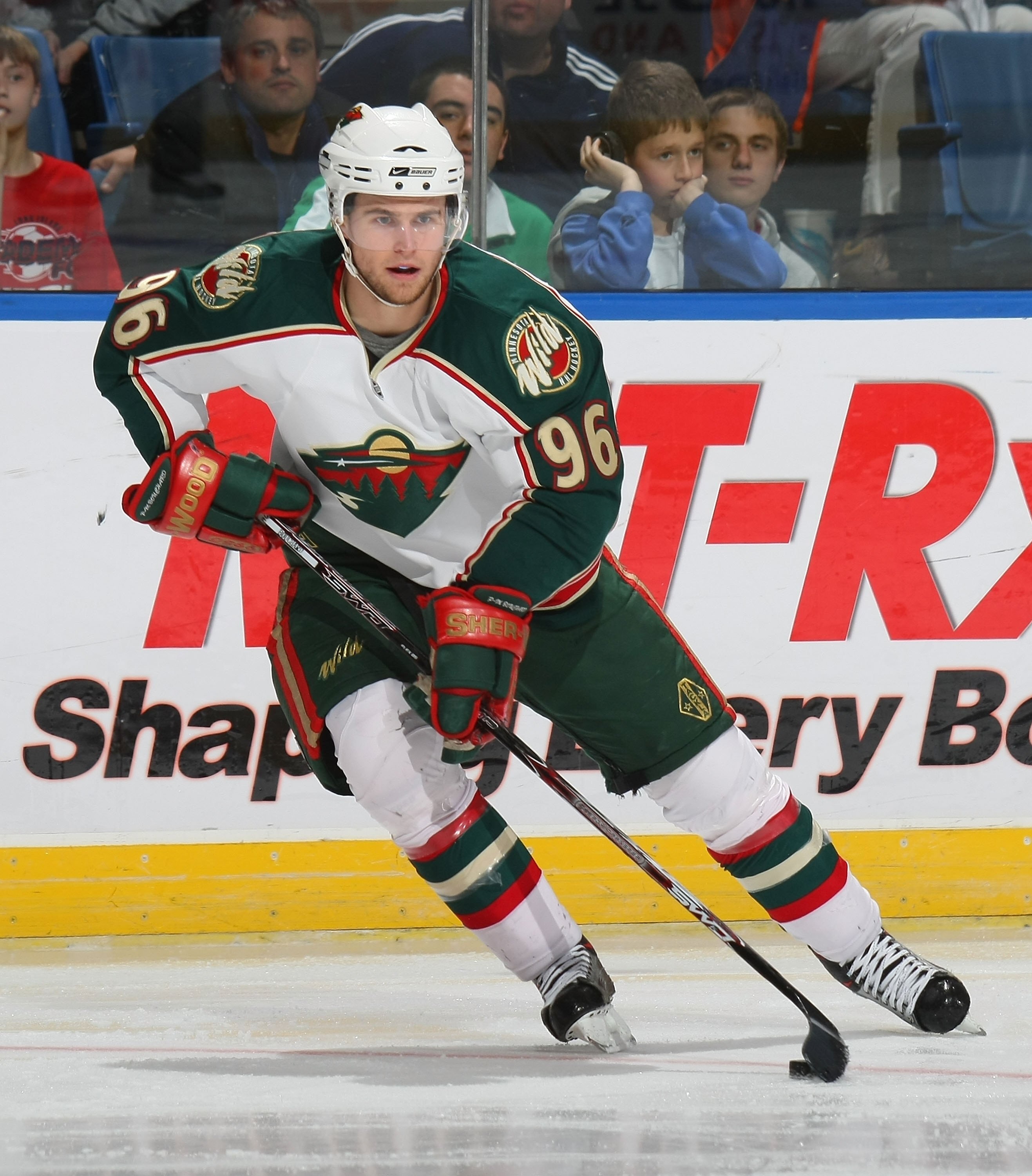 UNIONDALE, NY - MARCH 25:  Pierre-Marc Bouchard #96 of the Minnesota Wild skates against the New York Islanders on March 25, 2009 at the Nassau Coliseum in Uniondale, New York.  (Photo by Bruce Bennett/Getty Images)