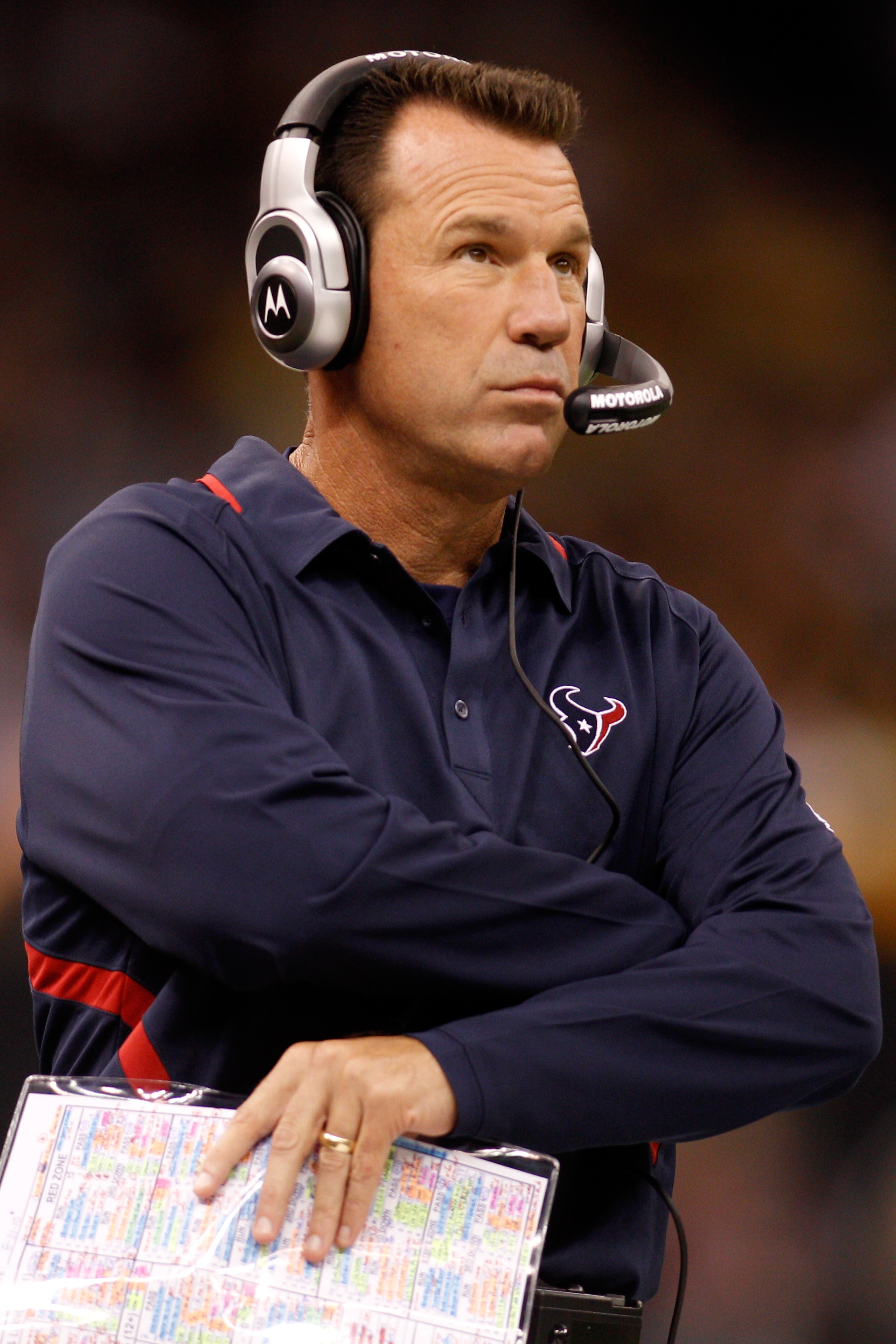 NEW ORLEANS - AUGUST 21: Head coach Gary Kubiak of the Houston Texans watches a play during the game against the New Orleans Saints at the Louisiana Superdome on August 21, 2010 in New Orleans, Louisiana. The Saints defeated the Texans 38-20. (Photo by NEW ORLEANS - AUGUST 21: Head coach Gary Kubiak of the Houston Texans watches a play during the game against the New Orleans Saints at the Louisiana Superdome on August 21, 2010 in New Orleans, Louisiana. The Saints defeated the Texans 38-20. (Photo by