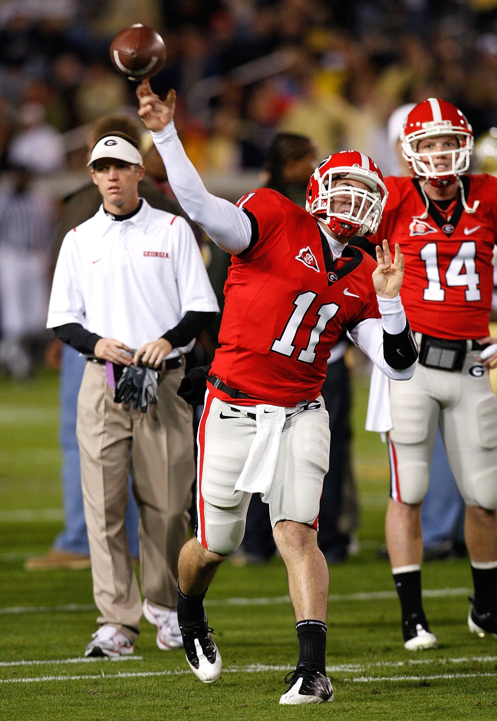 ATLANTA - NOVEMBER 28:  Backup quarterback Aaron Murray #11 of the Georgia Bulldogs against the Georgia Tech Yellow Jackets at Bobby Dodd Stadium on November 28, 2009 in Atlanta, Georgia.  (Photo by Kevin C. Cox/Getty Images)