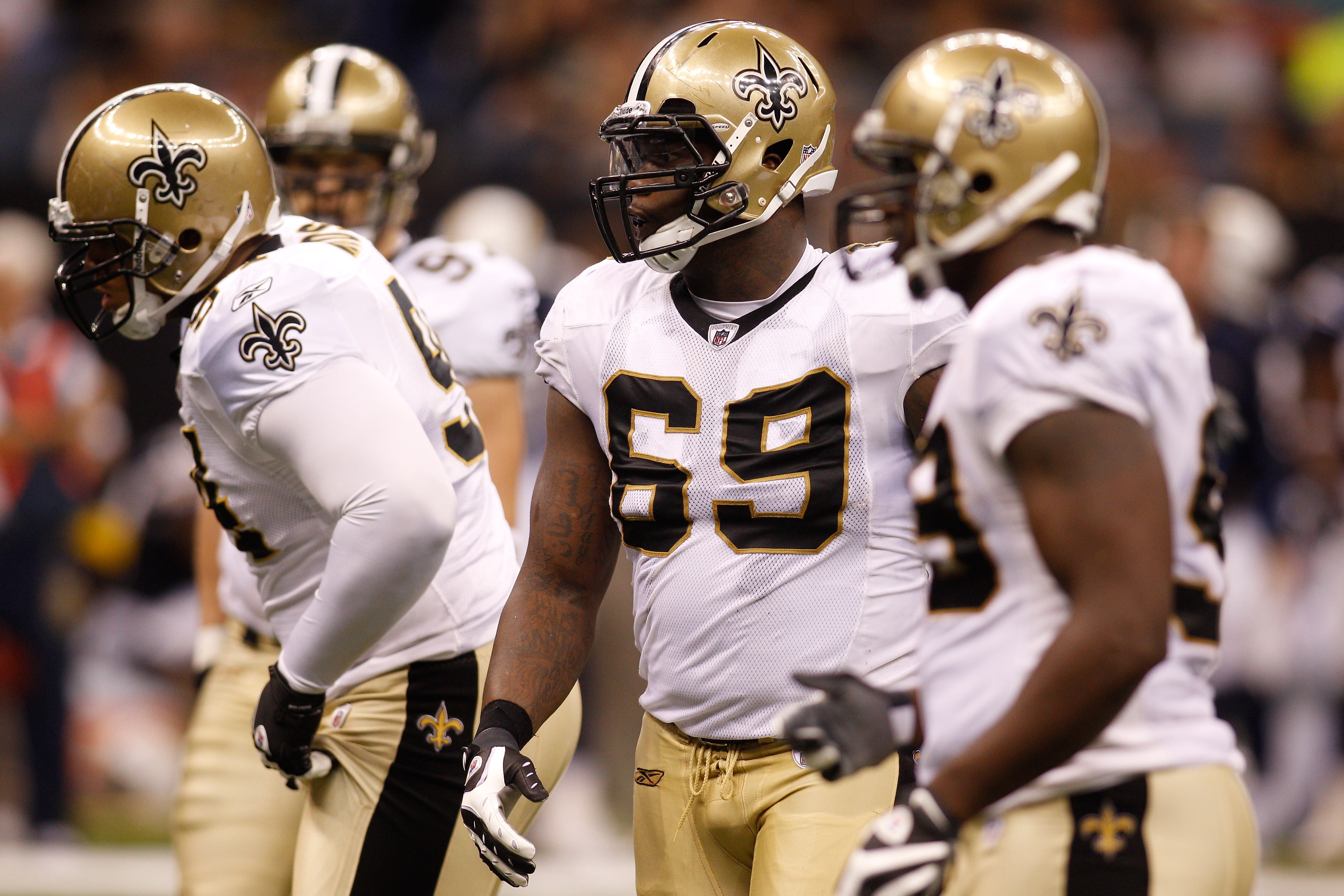 NEW ORLEANS - AUGUST 27:  Anthony Hargrove #69 of the New Orleans Saints in action against the San Diego Chargers at the Louisiana Superdome on August 27, 2010 in New Orleans, Louisiana.  (Photo by Chris Graythen/Getty Images)