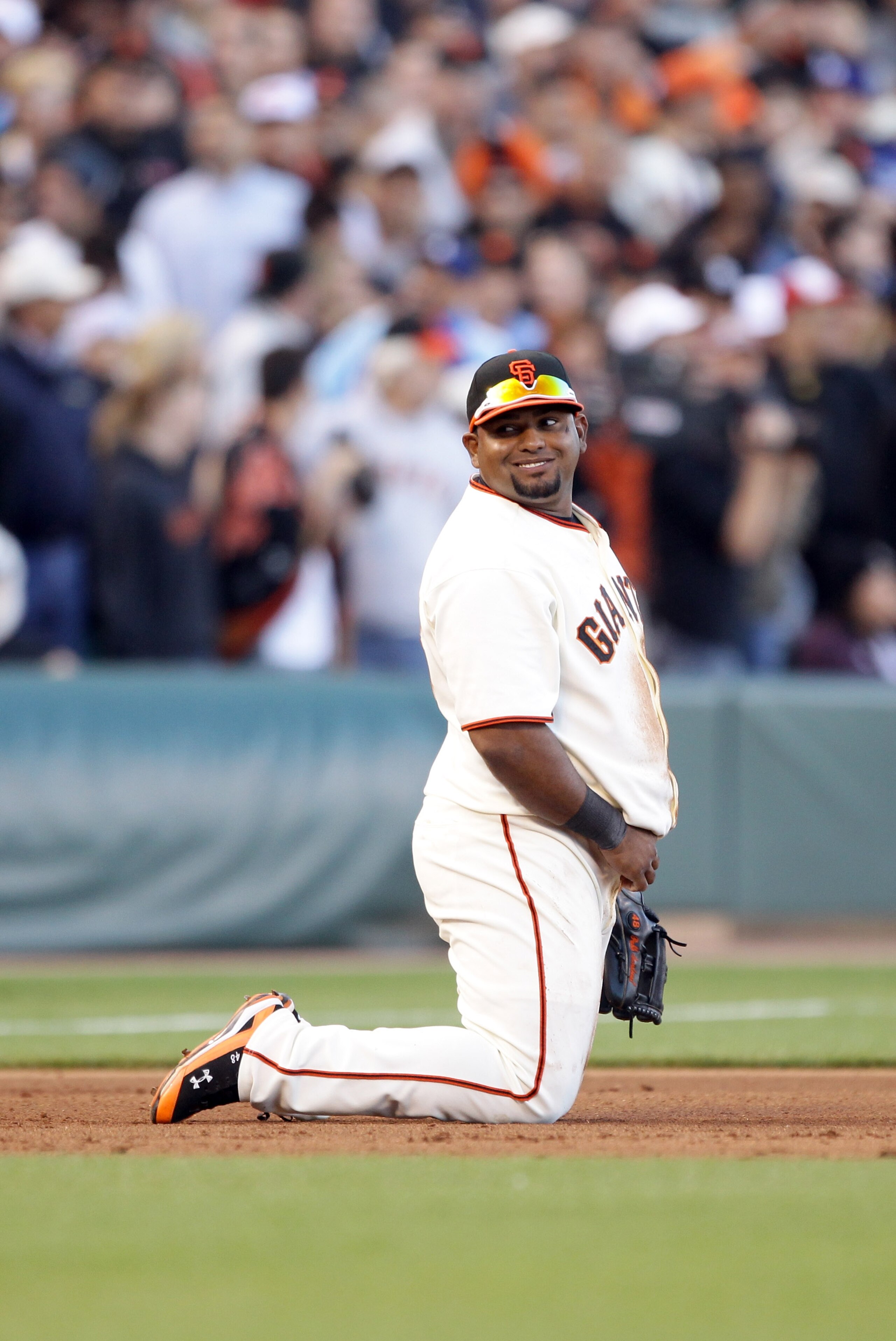 SAN FRANCISCO - AUGUST 01:  Pablo Sandoval #48 of the San Francisco Giants in action against the Los Angeles Dodgers at AT&T Park on August 1, 2010 in San Francisco, California.  (Photo by Ezra Shaw/Getty Images)