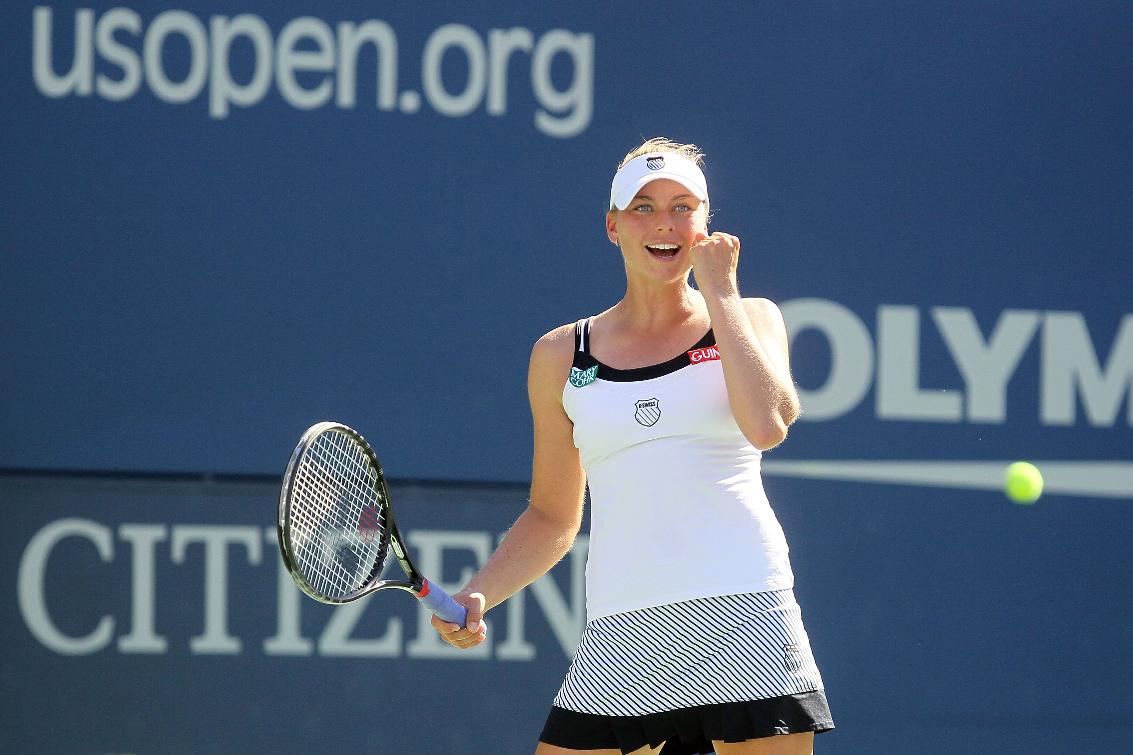 NEW YORK - SEPTEMBER 08:  Vera Zvonareva of Russia celebrates after defeating Kaia Kanepi of Estonia during her women's singles quarterfinal match on day ten of the 2010 U.S. Open at the USTA Billie Jean King National Tennis Center on September 8, 2010 in