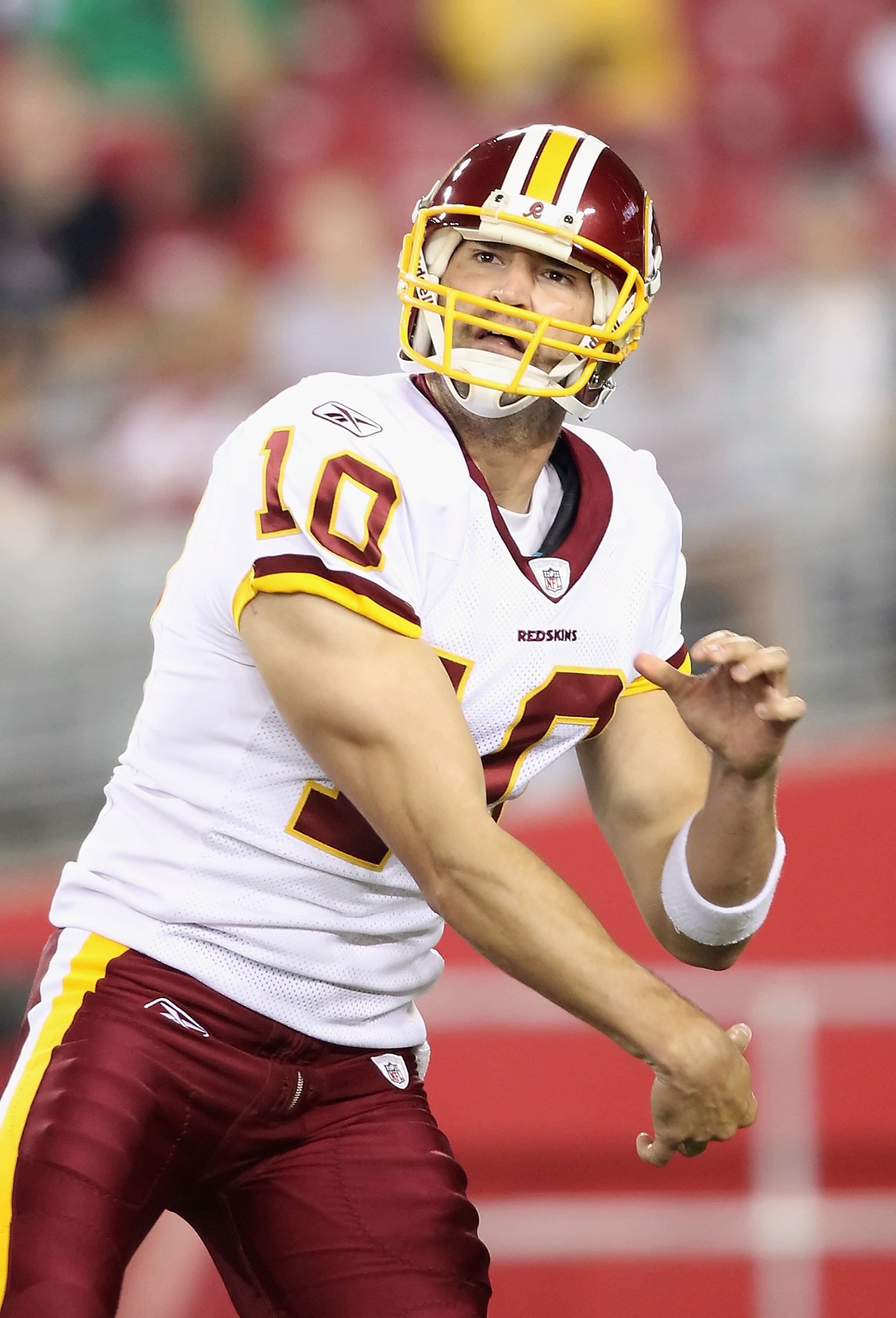 GLENDALE, AZ - SEPTEMBER 02:  Quarterback Richard Bartel #10 of the Washington Redskins throws a pass during preseason NFL game against the Arizona Cardinals at the University of Phoenix Stadium on September 2, 2010 in Glendale, Arizona. The Cardinals def