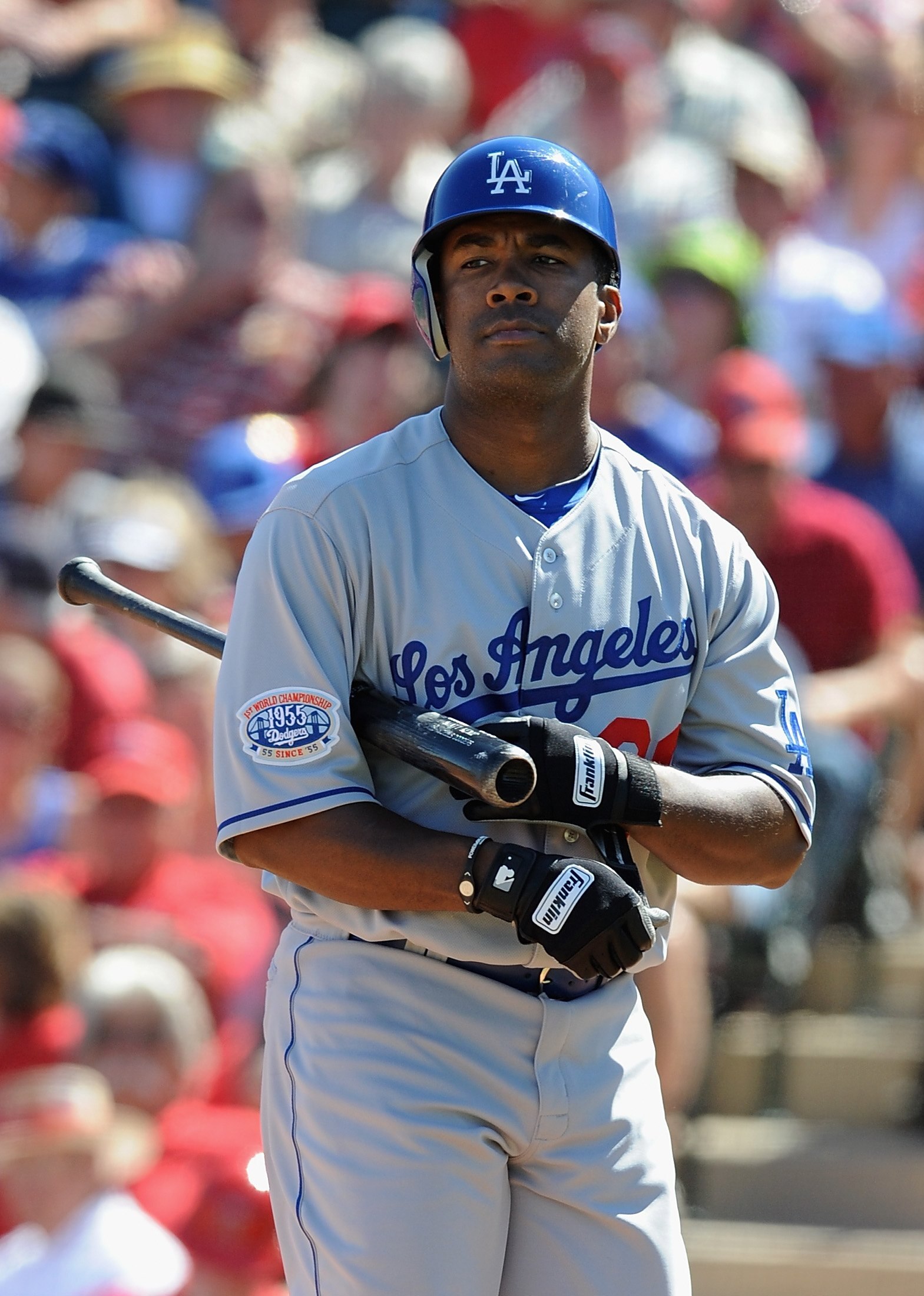 TEMPE, AZ - MARCH 15:  Garret Anderson #00 of the Los Angeles Dodgers walks back to the dugout during a Spring Training game against the Los Angeles Angels of Anaheim on March 15, 2010 at Tempe Diablo Stadium in Tempe, Arizona.  (Photo by Lisa Blumenfeld/