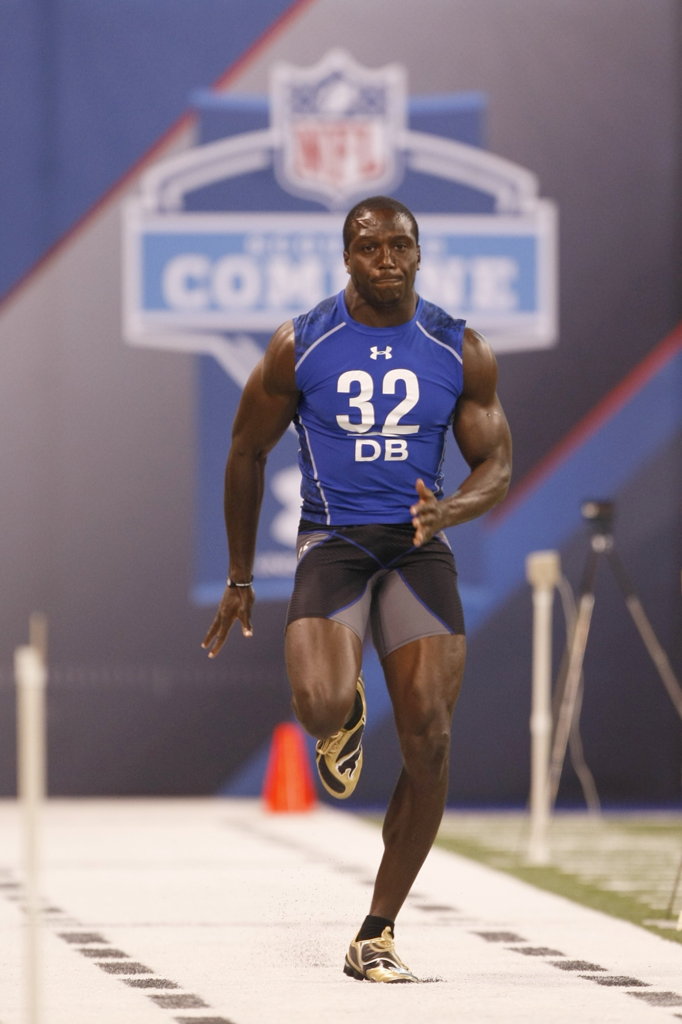 INDIANAPOLIS, IN - MARCH 2: Defensive back Devin McCourty of Rutgers runs the 40 yard dash during the NFL Scouting Combine presented by Under Armour at Lucas Oil Stadium on March 2, 2010 in Indianapolis, Indiana. (Photo by Scott Boehm/Getty Images)