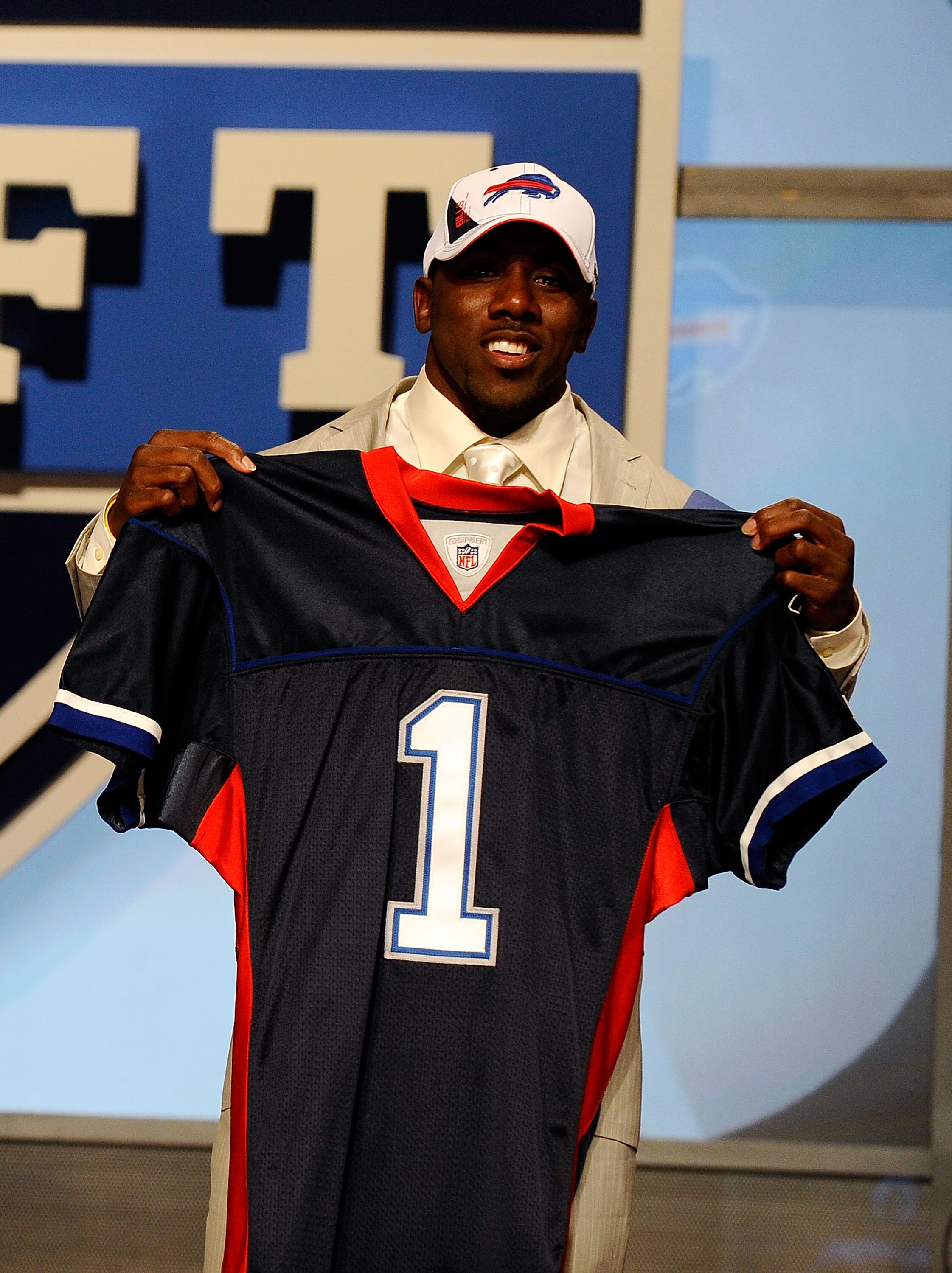 NEW YORK - APRIL 22:  C.J. Spiller from the Clemson Tigers holds up a Buffalo Bills jersey after he was selected #9 overall by the Bills during the first round of the 2010 NFL Draft at Radio City Music Hall on April 22, 2010 in New York City.  (Photo by J