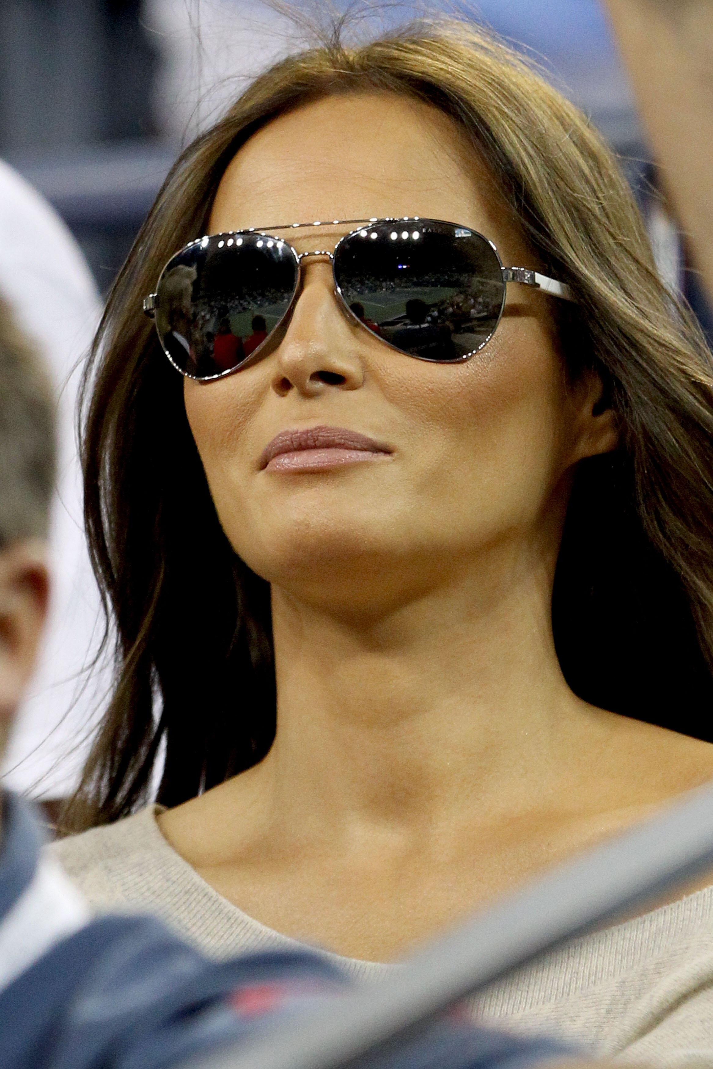 NEW YORK - SEPTEMBER 08:  Melania Trump looks on as Dominika Cibulkova of Slovakia plays against Caroline Wozniacki of Denmark during her women's single quarterfinal match during day ten of the 2010 U.S. Open at the USTA Billie Jean King National Tennis C