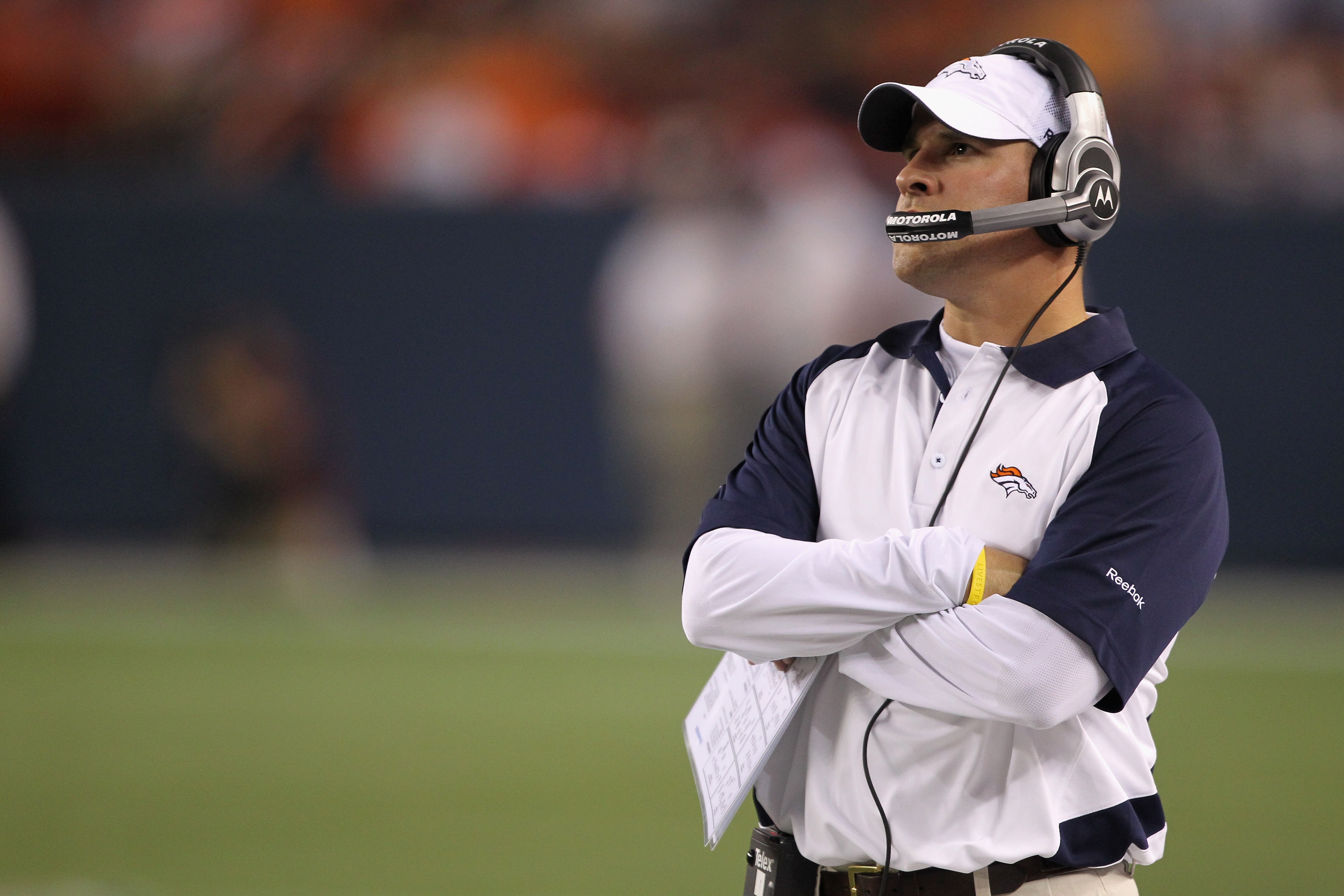 DENVER - AUGUST 21:  Head coach Josh McDaniels of the Denver Broncos leads his team against the Detroit Lions during preseason NFL action at INVESCO Field at Mile High on August 21, 2010 in Denver, Colorado. The Lions defeated the Broncos 25-20.  (Photo b
