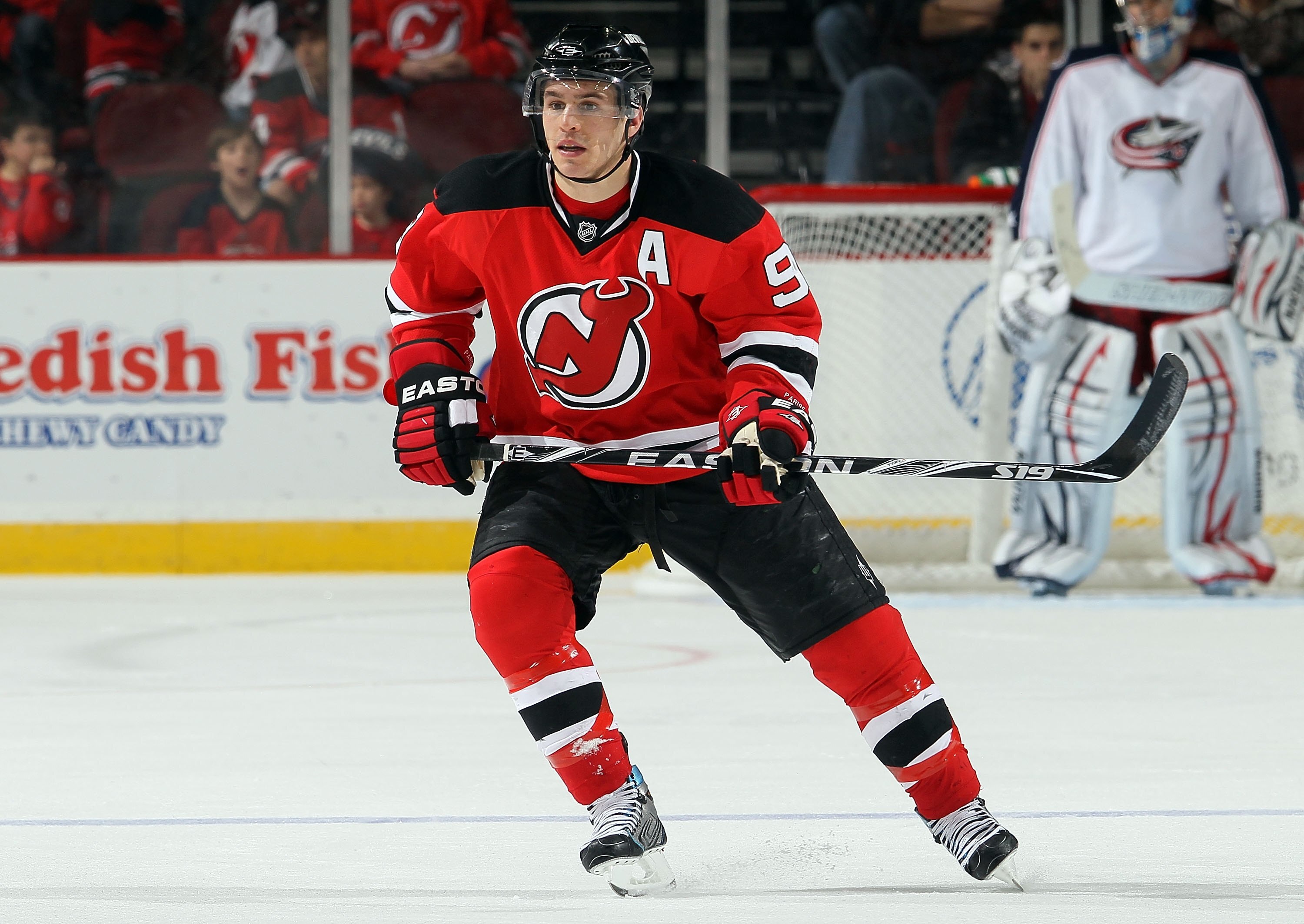 NEWARK, NJ - MARCH 23:  Zach Parise #9 of the New Jersey Devils skates against the Columbus Blue Jackets at the Prudential Center on March 23, 2010 in Newark, New Jersey. The Devils defeated the Blue Jackets 6-3.  (Photo by Jim McIsaac/Getty Images)