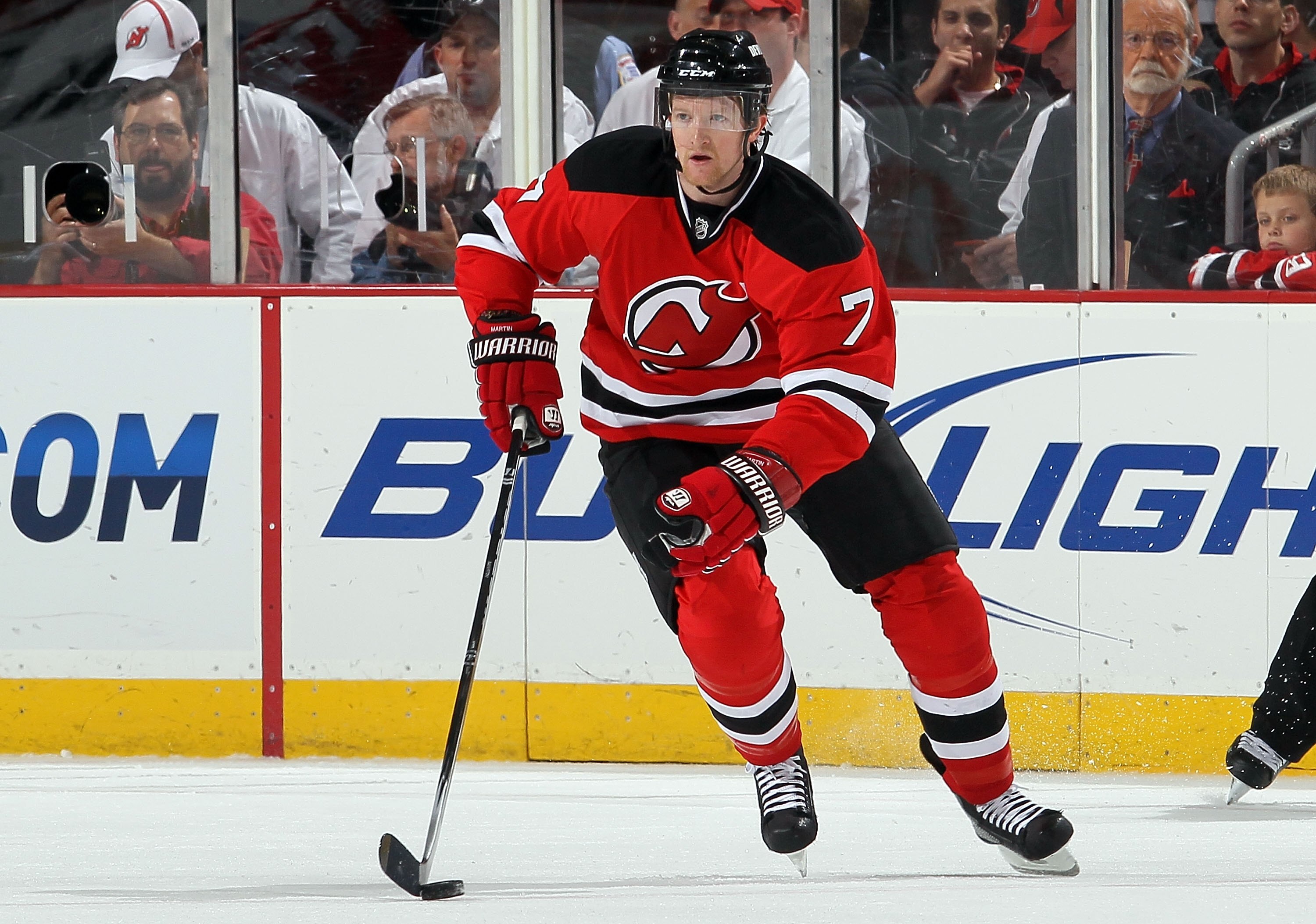 NEWARK, NJ - APRIL 22: Paul Martin #7 of the New Jersey Devils skates against the Philadelphia Flyers in Game 5 of the Eastern Conference Quarterfinals during the 2010 NHL Stanley Cup Playoffs at the Prudential Center at on April 22, 2010 in Newark, New NEWARK, NJ - APRIL 22: Paul Martin #7 of the New Jersey Devils skates against the Philadelphia Flyers in Game 5 of the Eastern Conference Quarterfinals during the 2010 NHL Stanley Cup Playoffs at the Prudential Center at on April 22, 2010 in Newark, New