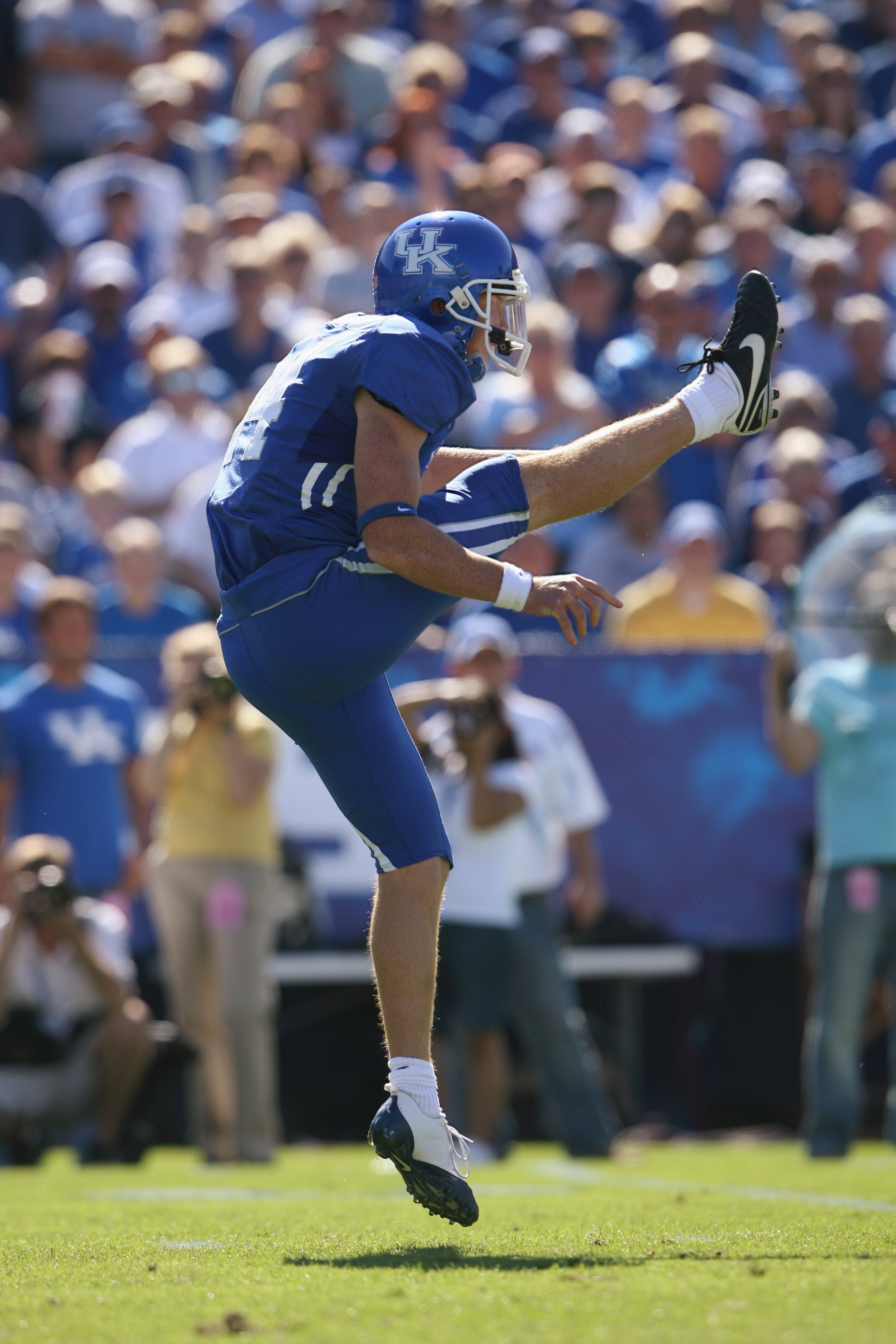 LEXINGTON, KY - OCTOBER 11:  Punter Tim Masthay #44 of the Kentucky Wildcats follows through on a kick against the South Carolina Gamecocks during the game at Commonwealth Stadium on October 11, 2008 in Lexington, Kentucky. South Carolina defeated Kentuck