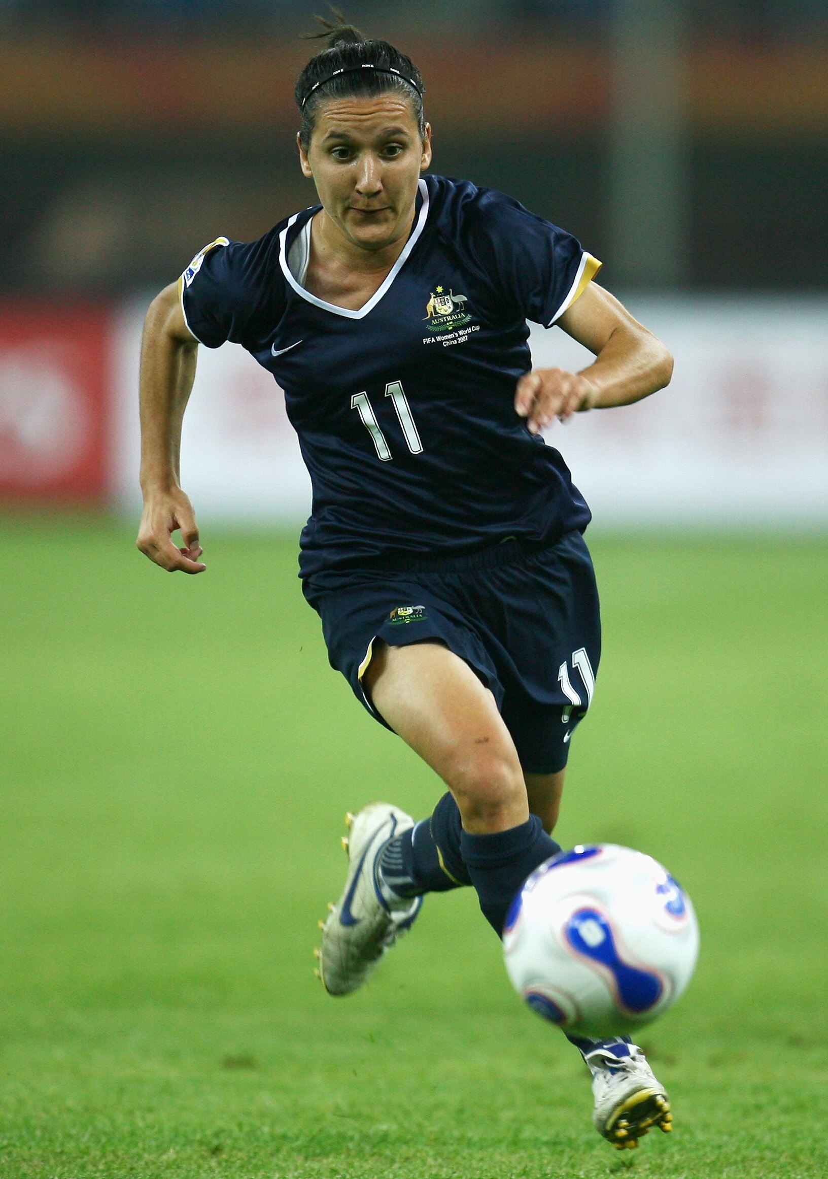 TIANJIN, CHINA - SEPTEMBER 23:  Lisa De Vanna of Australia in action during the Quarter Final of the Women's World Cup 2007 match between Brasil and Australia at Tianjin Olympic Center Stadium on September 23, 2007 in Tianjin, China.  (Photo by Paul Gilha