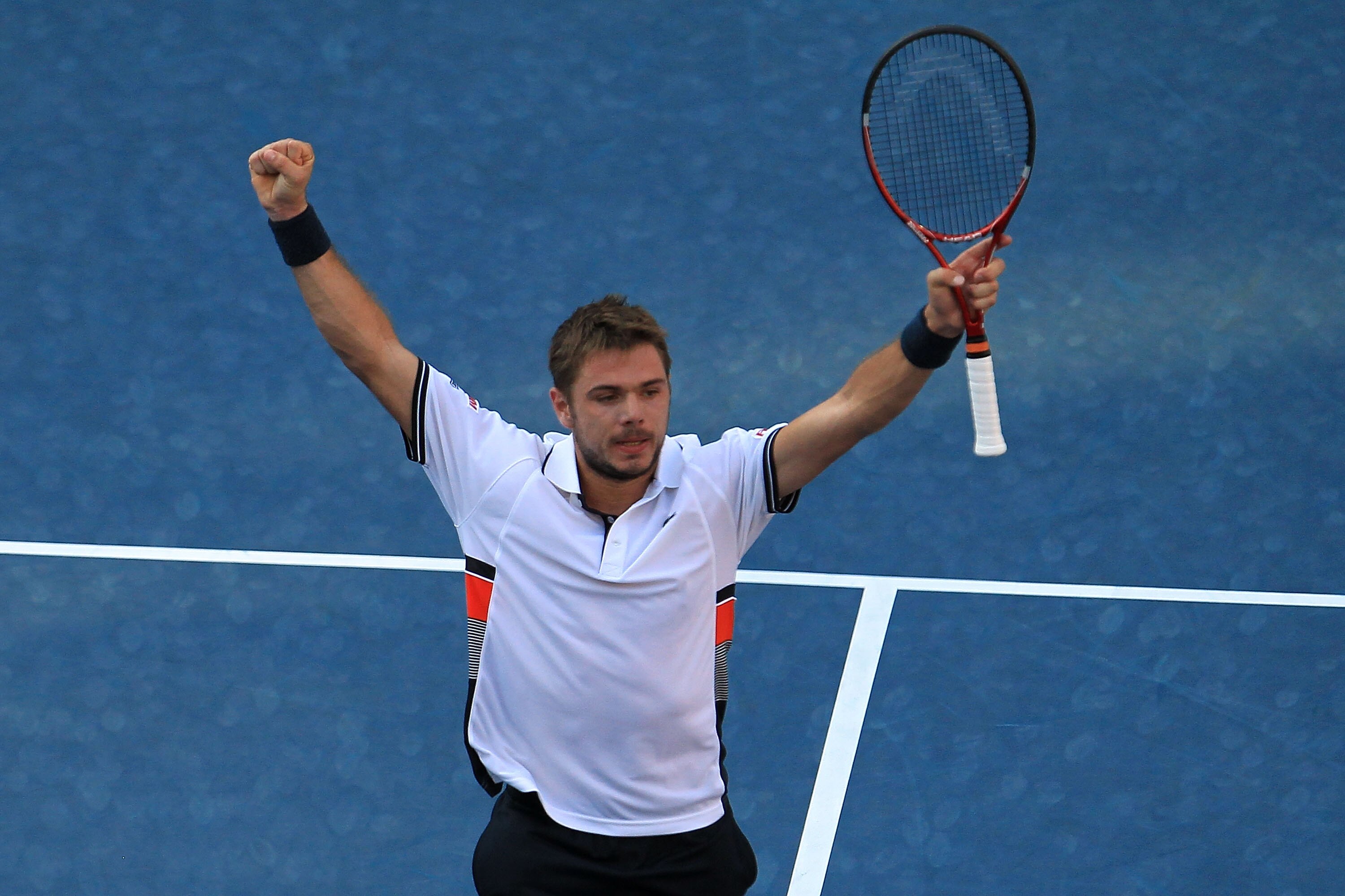 NEW YORK - SEPTEMBER 07:  Stanislas Wawrinka of Switzerland celebrates after defeating Sam Querrey of the United States during his men's singles fourth round match on day nine of the 2010 U.S. Open at the USTA Billie Jean King National Tennis Center on Se