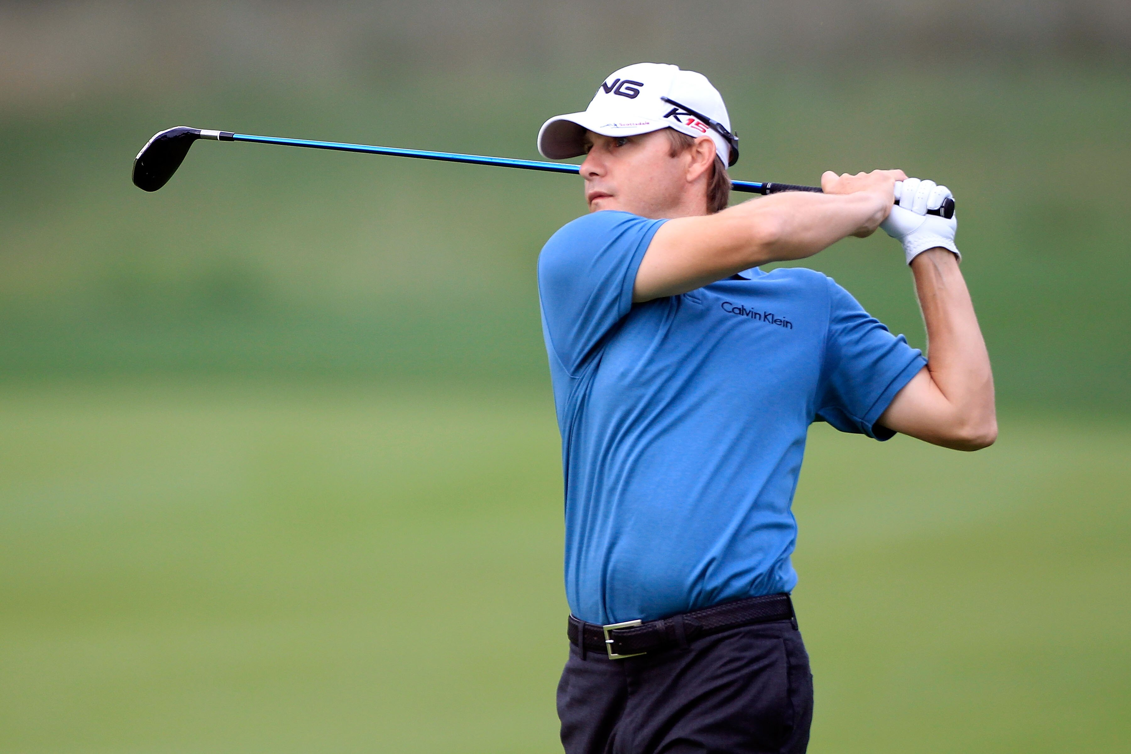 NORTON, MA - SEPTEMBER 03:  Heath Slocum hits a shot on the second hole during the first round of the Deutsche Bank Championship at TPC Boston on September 3, 2010 in Norton, Massachusetts.  (Photo by Michael Cohen/Getty Images)