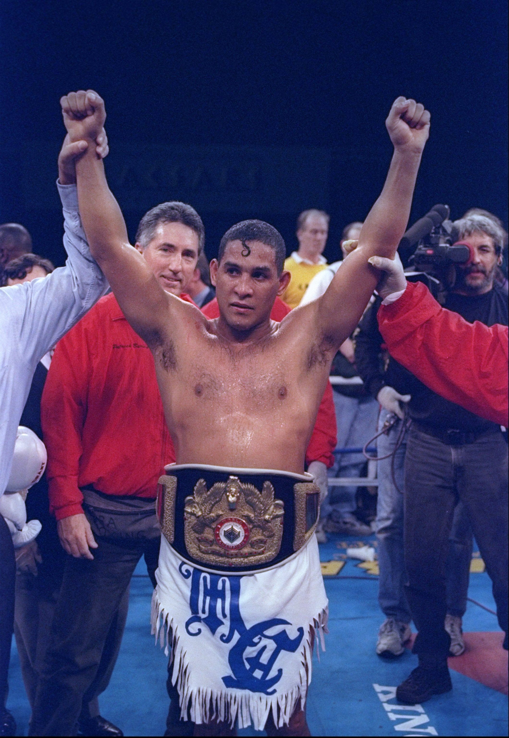 1 Mar 1997:  Hector 'Macho' Camacho celebrates after a bout against Sugar Ray Leonard in Atlantic City, New Jersey.  Camacho won the fight with a TKO in the fifth round. Mandatory Credit: Al Bello  /Allsport