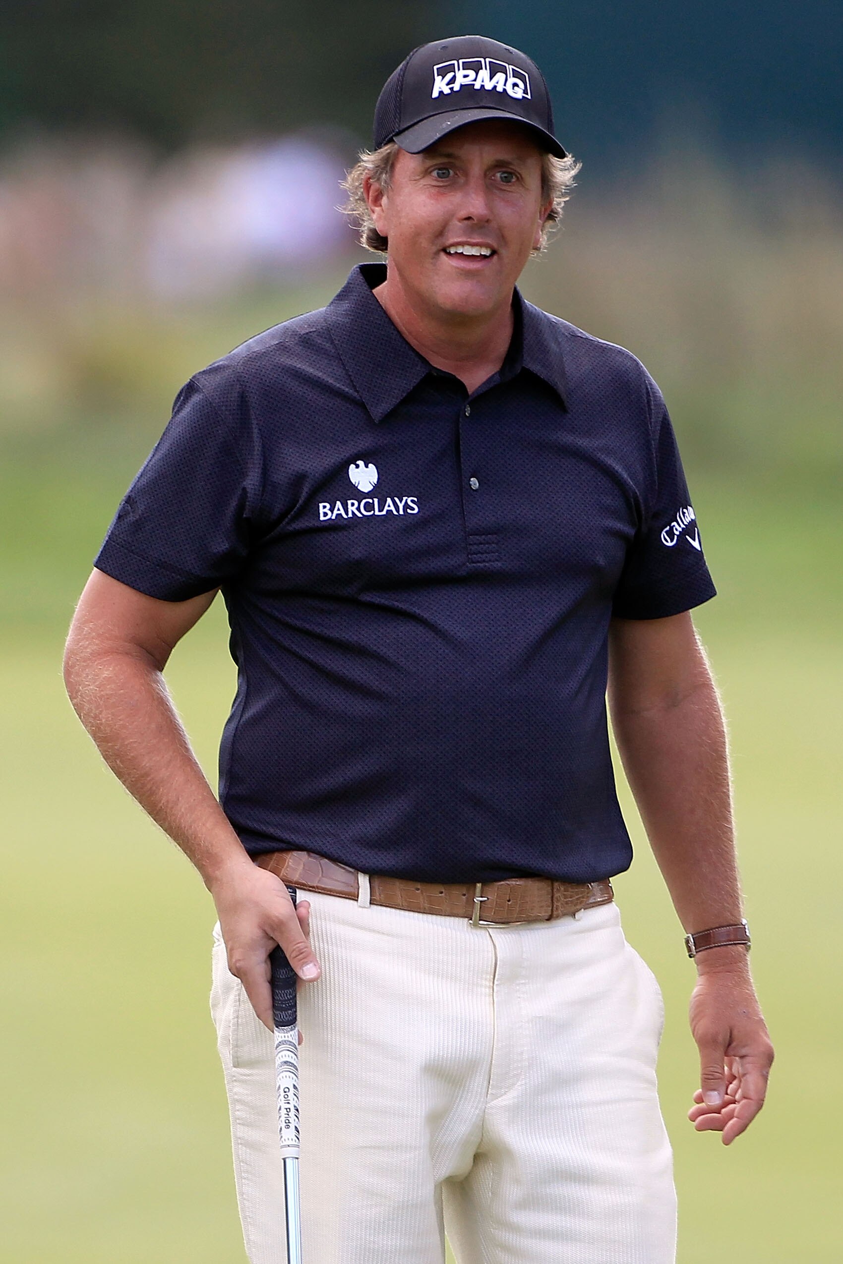 NORTON, MA - SEPTEMBER 05:  Phil Mickelson reacts on the 15th hole during the third round of the Deutsche Bank Championship at TPC Boston on September 5, 2010 in Norton, Massachusetts.  (Photo by Michael Cohen/Getty Images)