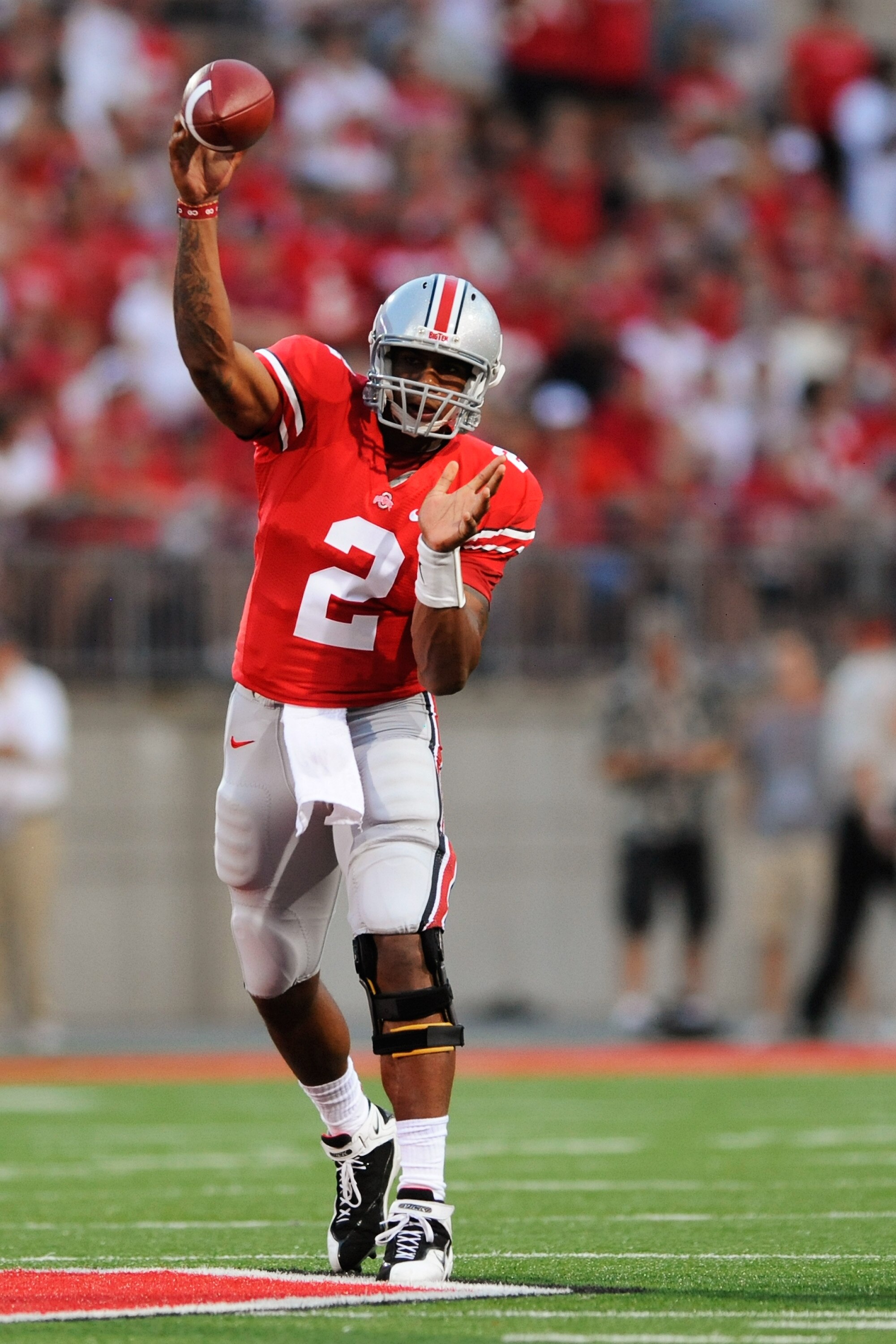 COLUMBUS, OH - SEPTEMBER 2:  Quarterback Terrelle Pryor #2 of the Ohio State Buckeyes completes a pass in the first half against the Marshall Thundering Herd at Ohio Stadium on September 2, 2010 in Columbus, Ohio.  (Photo by Jamie Sabau/Getty Images)