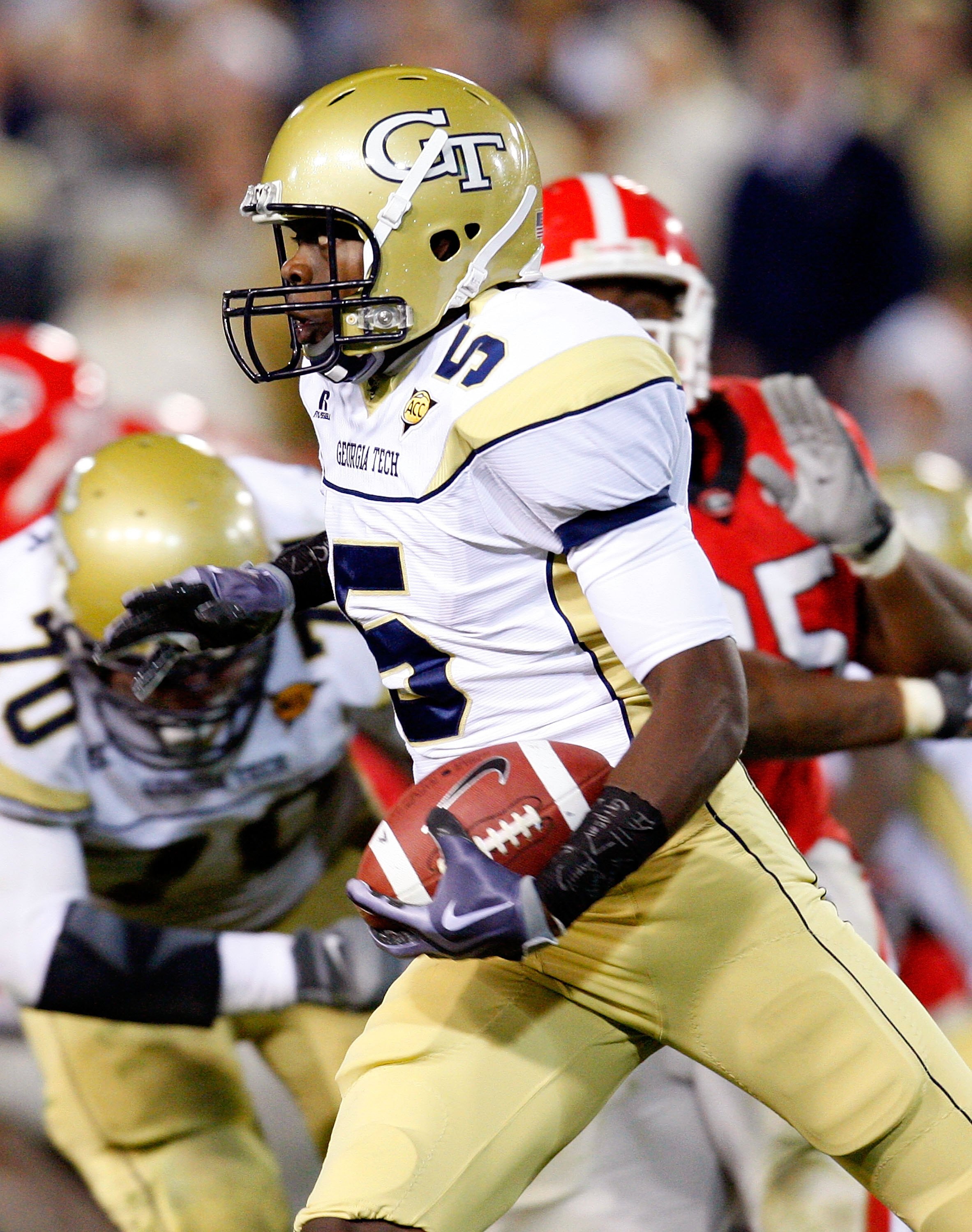 ATLANTA - NOVEMBER 28:  Stephen Hill #5 of the Georgia Tech Yellow Jackets against the Georgia Bulldogs at Bobby Dodd Stadium on November 28, 2009 in Atlanta, Georgia.  (Photo by Kevin C. Cox/Getty Images)