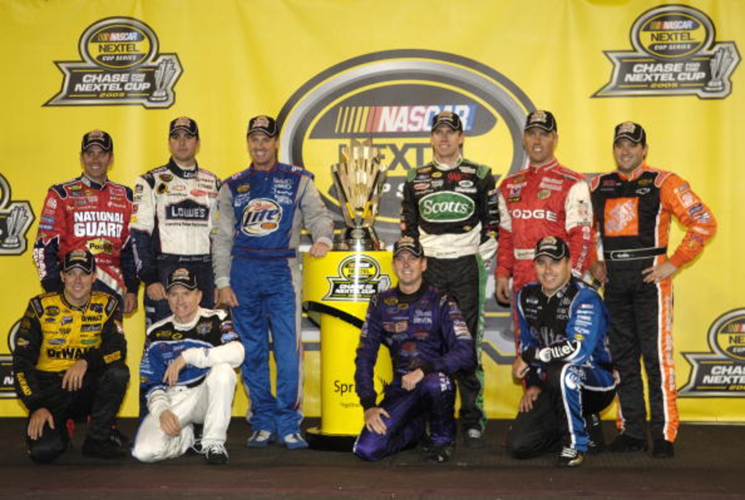 RICHMOND, VA - SEPTEMBER 10:  The top ten drivers in the Chase for the NASCAR Nextel Cup Championship pose after the NASCAR Nextel Cup Series Chevy Rock & Roll 400 on September 10, 2005 at the Richmond International Raceway in Richmond, Virginia. Pictured