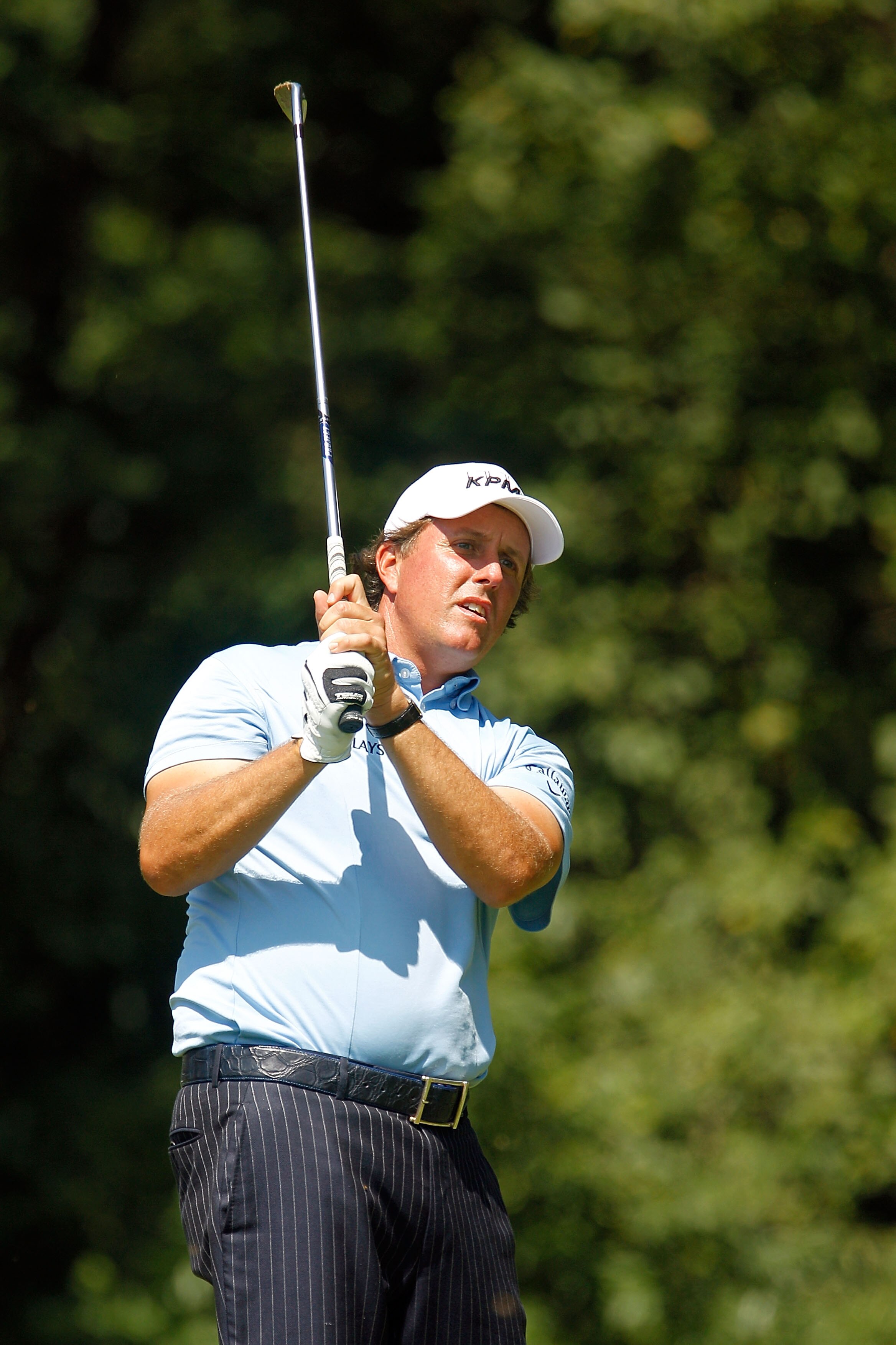 PARAMUS, NJ - AUGUST 26:  Phil Mickelson watches his tee shot on the second hole during the first round of The Barclays at the Ridgewood Country Club on August 26, 2010 in Paramus, New Jersey.  (Photo by Scott Halleran/Getty Images)