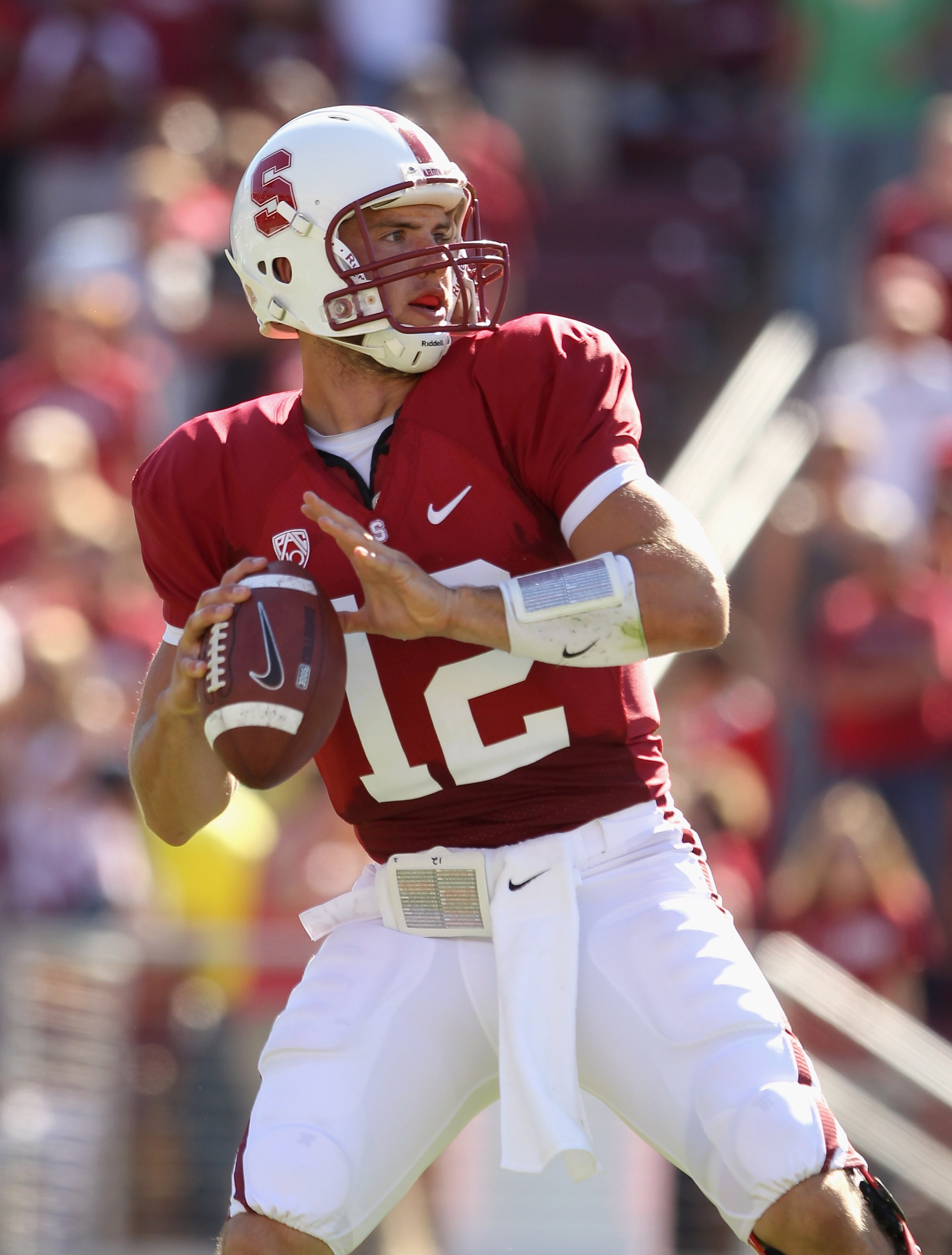 PALO ALTO, CA - SEPTEMBER 04:  Andrew Luck #12 of the Stanford Cardinal in action during their game against the Sacramento State Hornets at Stanford Stadium on September 4, 2010 in Palo Alto, California.  (Photo by Ezra Shaw/Getty Images)