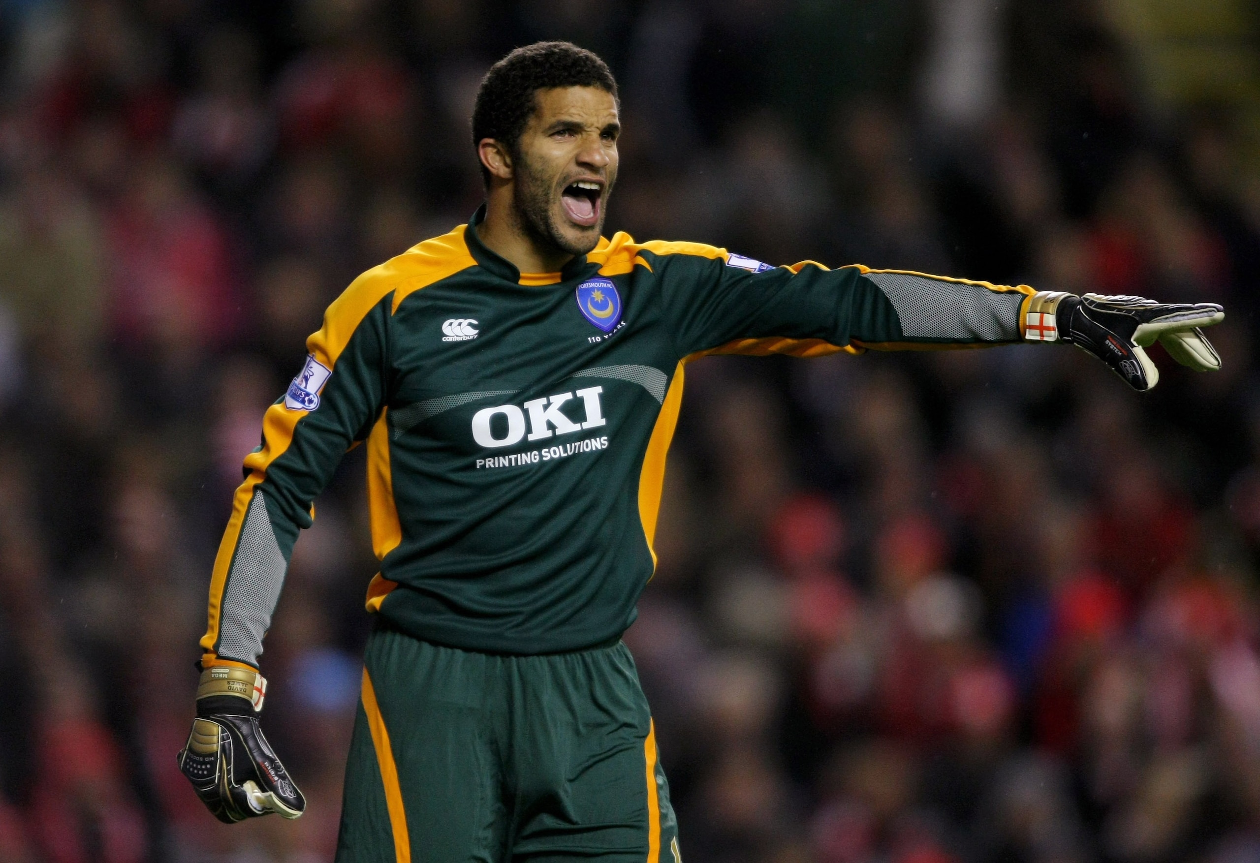 LIVERPOOL, UNITED KINGDOM - OCTOBER 29:  David James of Portsmouth makes a point during the Premier League Match between Liverpool and Portsmouth at Anfield on October 29, 2008 in Liverpool, England.  (Photo by Stu Forster/Getty Images)