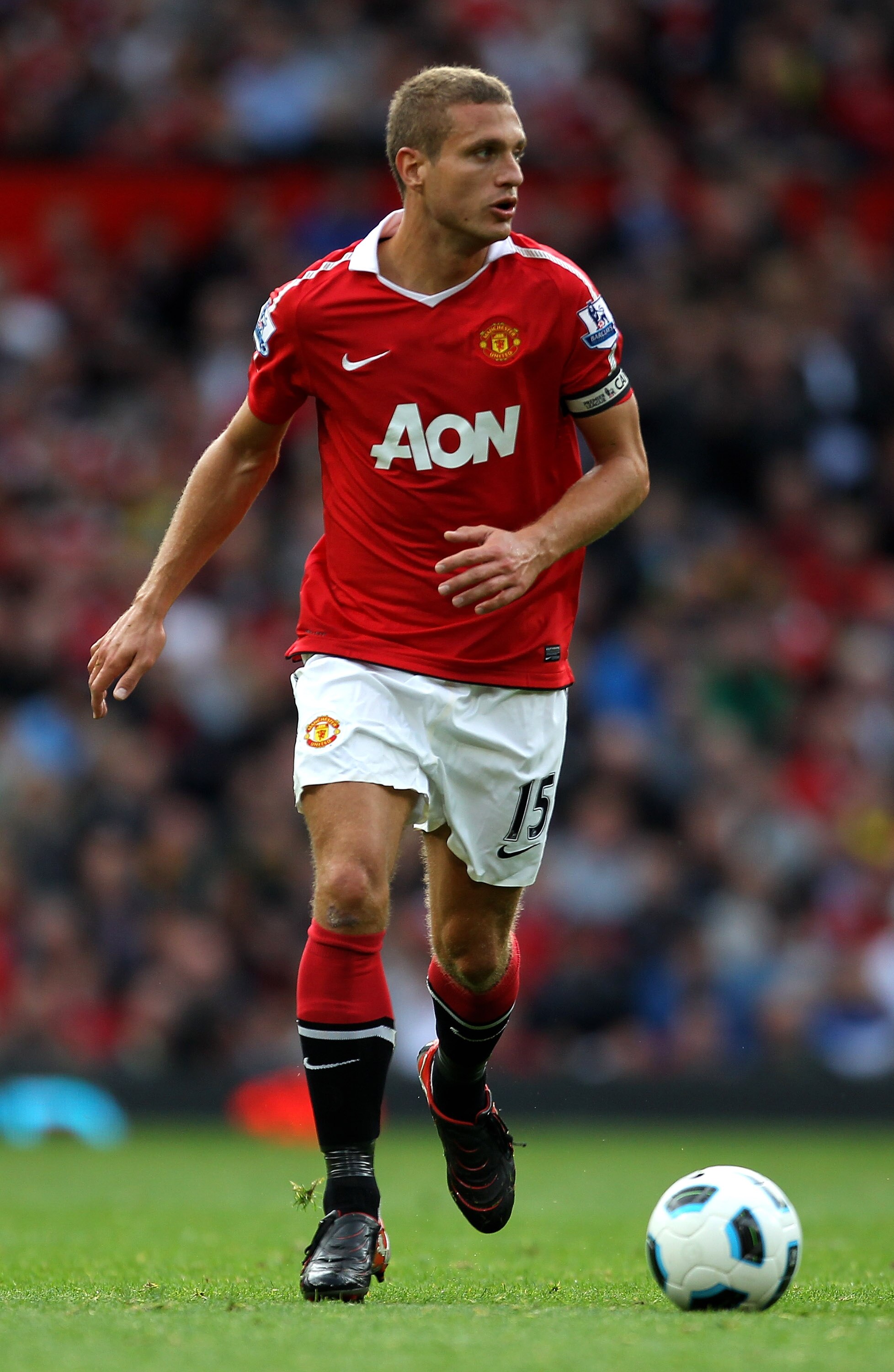 MANCHESTER, ENGLAND - AUGUST 28:   Nemanja Vidic of Manchester United in action during the Barclays Premier League match between Manchester United and West Ham United at Old Trafford on August 28, 2010 in Manchester, England. (Photo by Alex Livesey/Getty