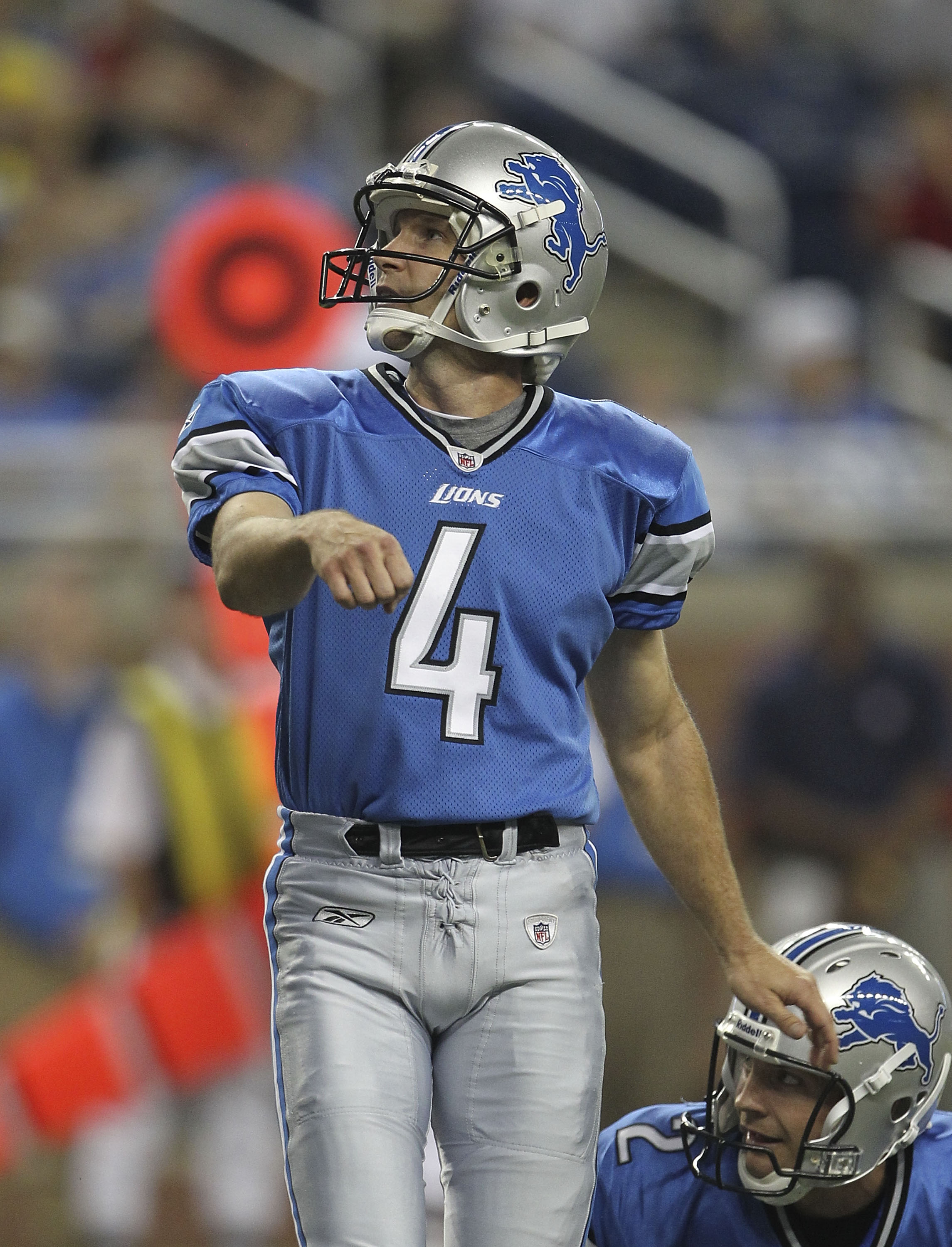 DETROIT - SEPTEMBER 02:  Jason Hanson #4 of the Detroit Lions kick the extra point during the preseason game against the Buffalo Bills at Ford Field on September 2, 2010 in Detroit, Michigan. The Lions defeated the Bills 28-23.  (Photo by Leon Halip/Getty