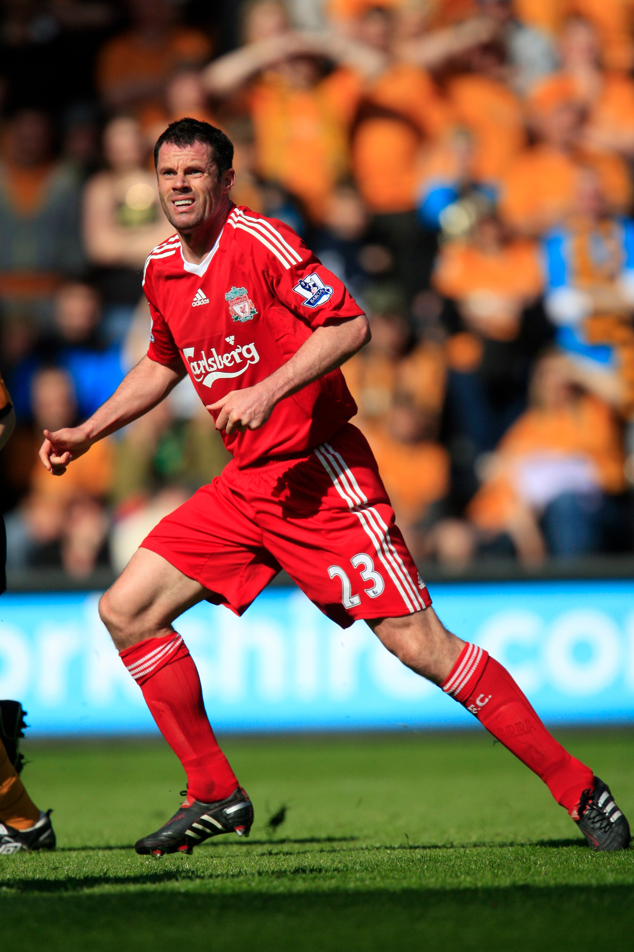 HULL, ENGLAND - MAY 9:  Jamie Carragher of Liverpool during the Barclays Premier League match between Hull City and Liverpool at the KC Stadium on May 9, 2010 in Hull, England. (Photo by Jed Leicester/Getty Images)