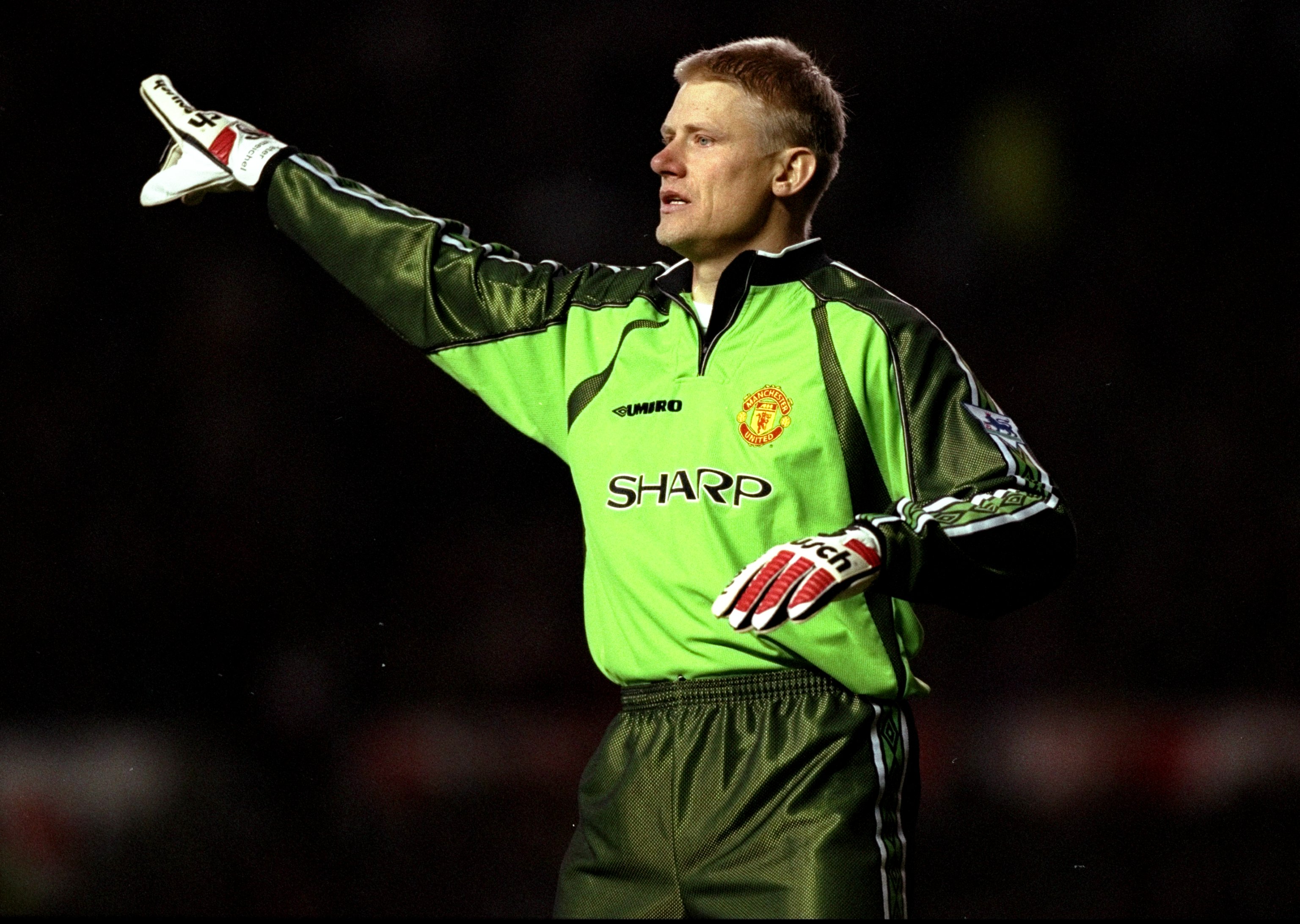 16 Dec 1998:  Peter Schmeichel in goal for Manchester United against Chelsea in the FA Carling Premiership match at Old Trafford in Manchester, England. The game ended 1-1. \ Mandatory Credit: Alex Livesey /Allsport