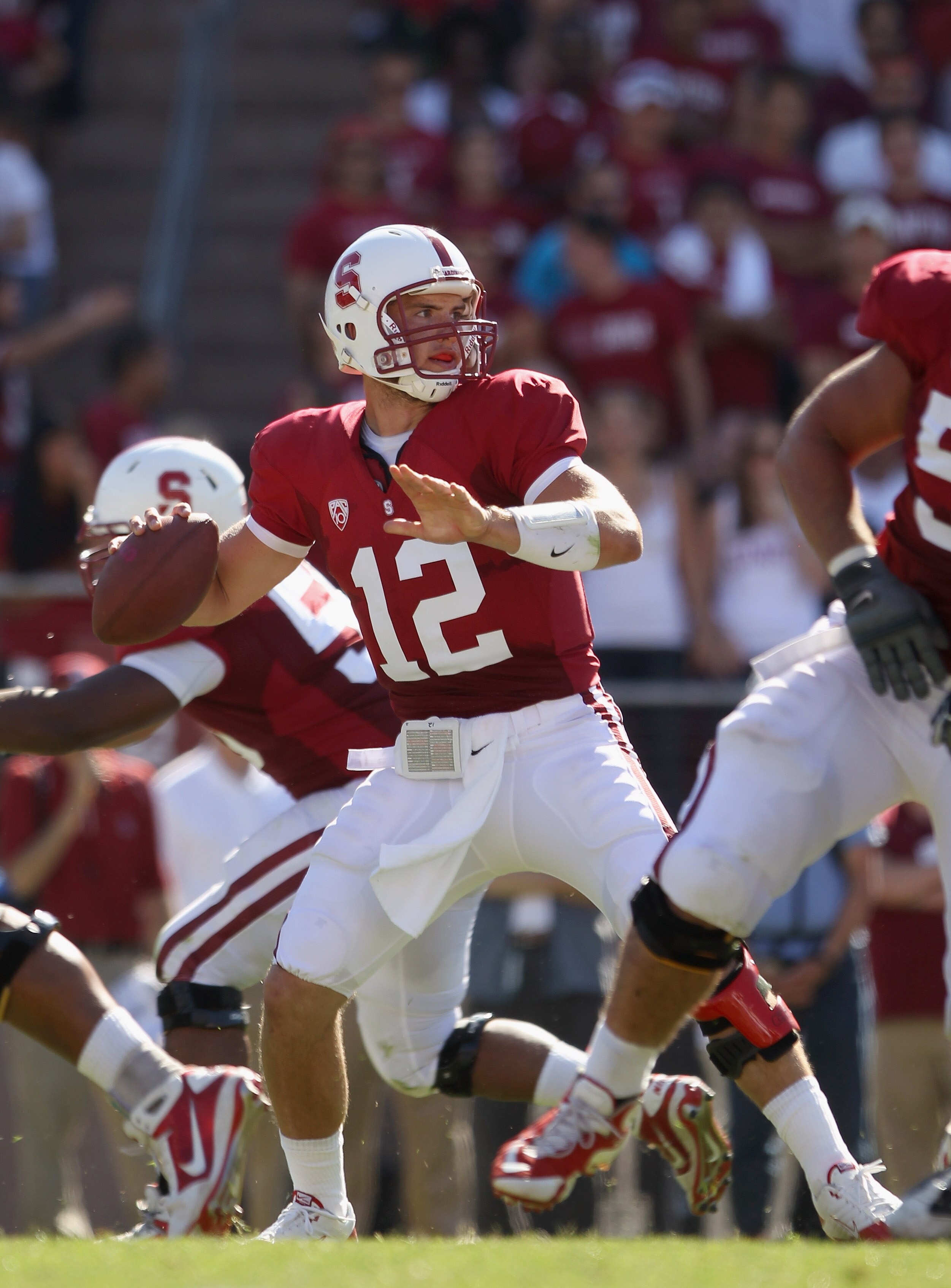 PALO ALTO, CA - SEPTEMBER 04:  Andrew Luck #12 of the Stanford Cardinal in action during their game against the Sacramento State Hornets at Stanford Stadium on September 4, 2010 in Palo Alto, California.  (Photo by Ezra Shaw/Getty Images)
