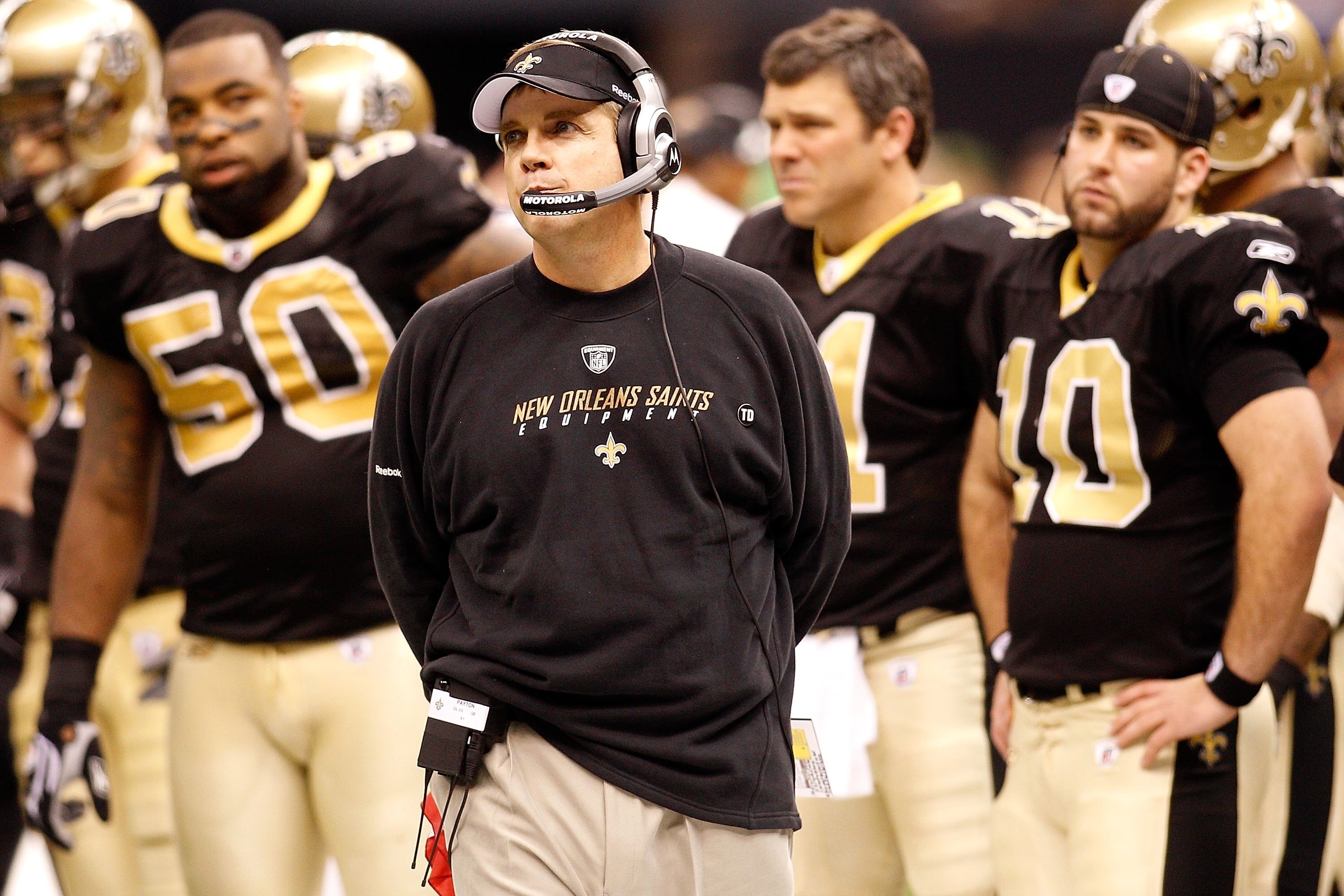 NEW ORLEANS - JANUARY 24:  Head coach Sean Payton of the New Orleans Saints looks on against the Minnesota Vikings during the NFC Championship Game at the Louisiana Superdome on January 24, 2010 in New Orleans, Louisiana. The Saints won 31-28 in overtime.