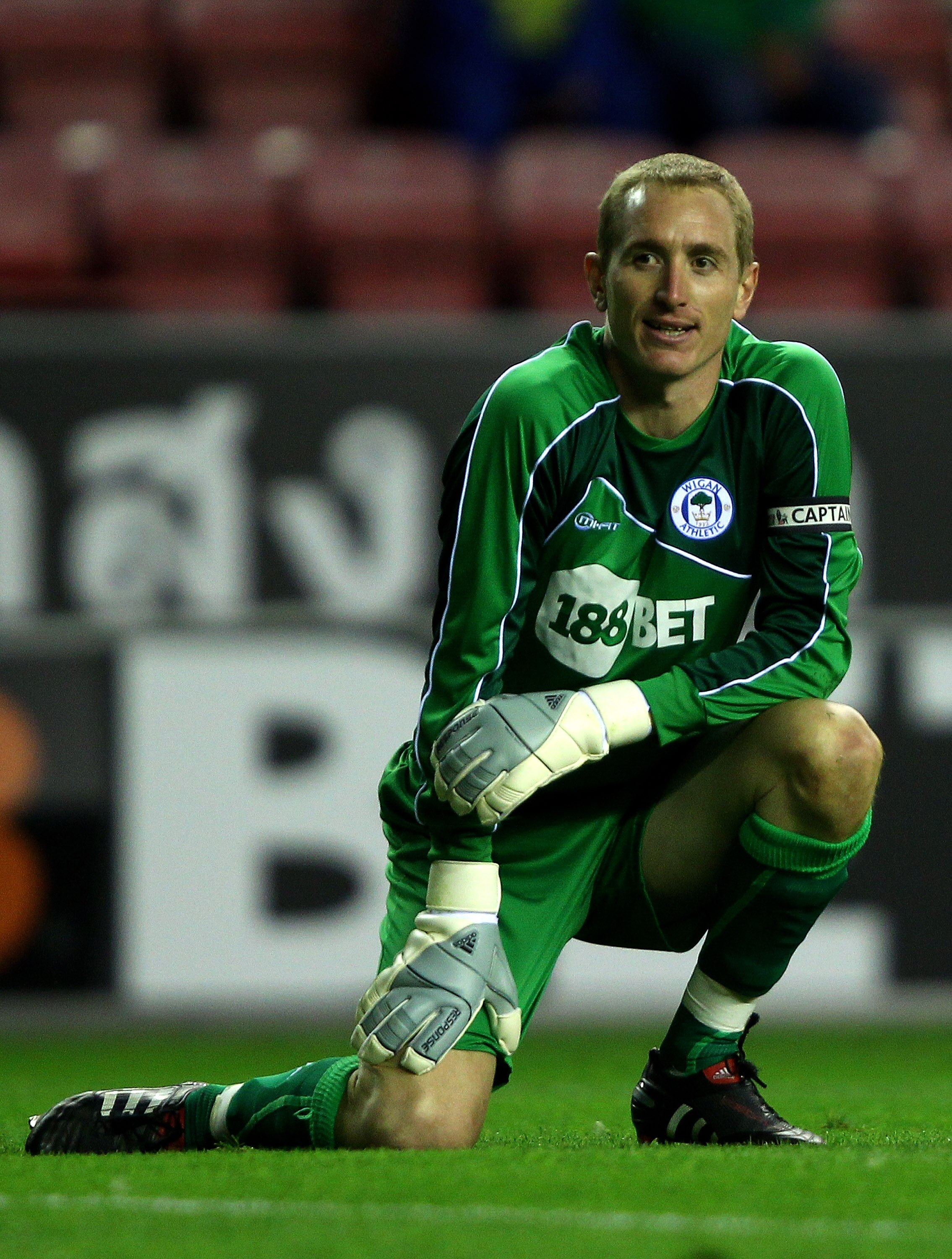 WIGAN, ENGLAND - AUGUST 04:  Chris Kirkland of Wigan Athletic in action during the pre season friendly match between Wigan Athletic and Real Zaragoza at DW Stadium on August 4, 2010 in Wigan, England.  (Photo by Clive Brunskill/Getty Images)