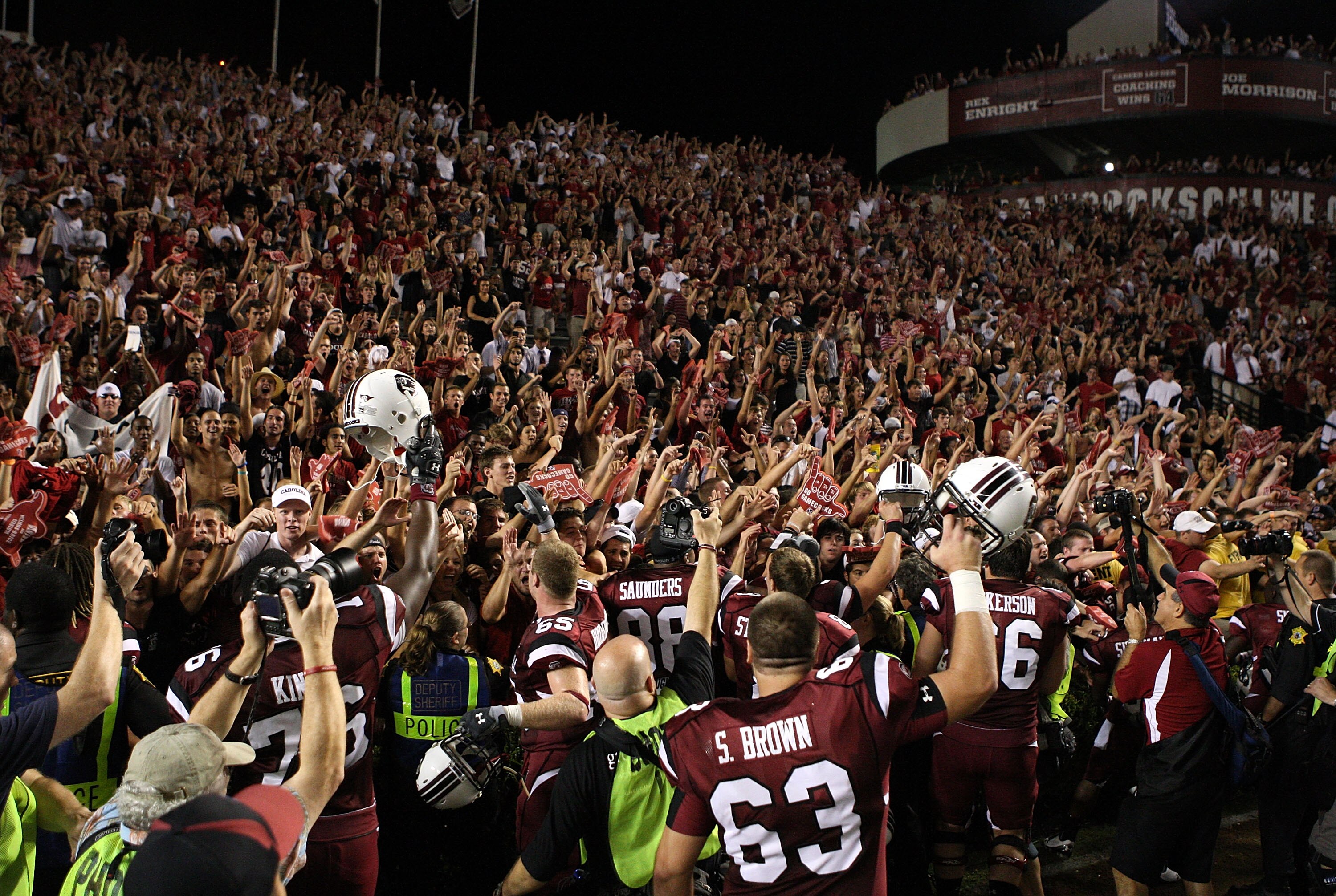 COLUMBIA, SC - SEPTEMBER 24:  Fans of the South Carolina Gamecocks celebrate after a 16-10 victory over the Ole Miss Rebels after their game at Williams-Brice Stadium on September 24, 2009 in Columbia, South Carolina.  (Photo by Streeter Lecka/Getty Image