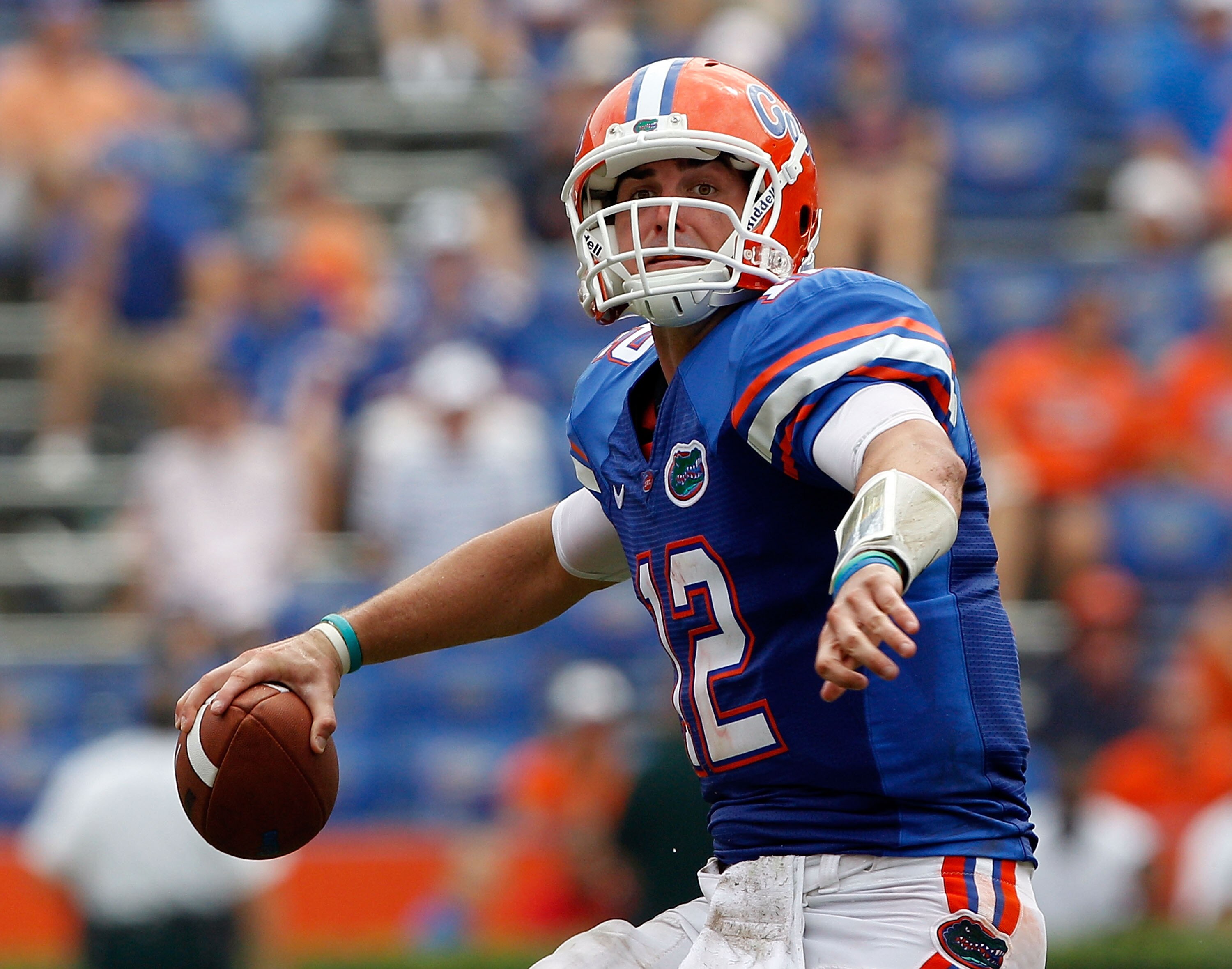 GAINESVILLE, FL - SEPTEMBER 04:  Quarterback John Brantley #12 of the Florida Gators attempts a pass against the Miami University RedHawks at Ben Hill Griffin Stadium on September 4, 2010 in Gainesville, Florida.  (Photo by Sam Greenwood/Getty Images)