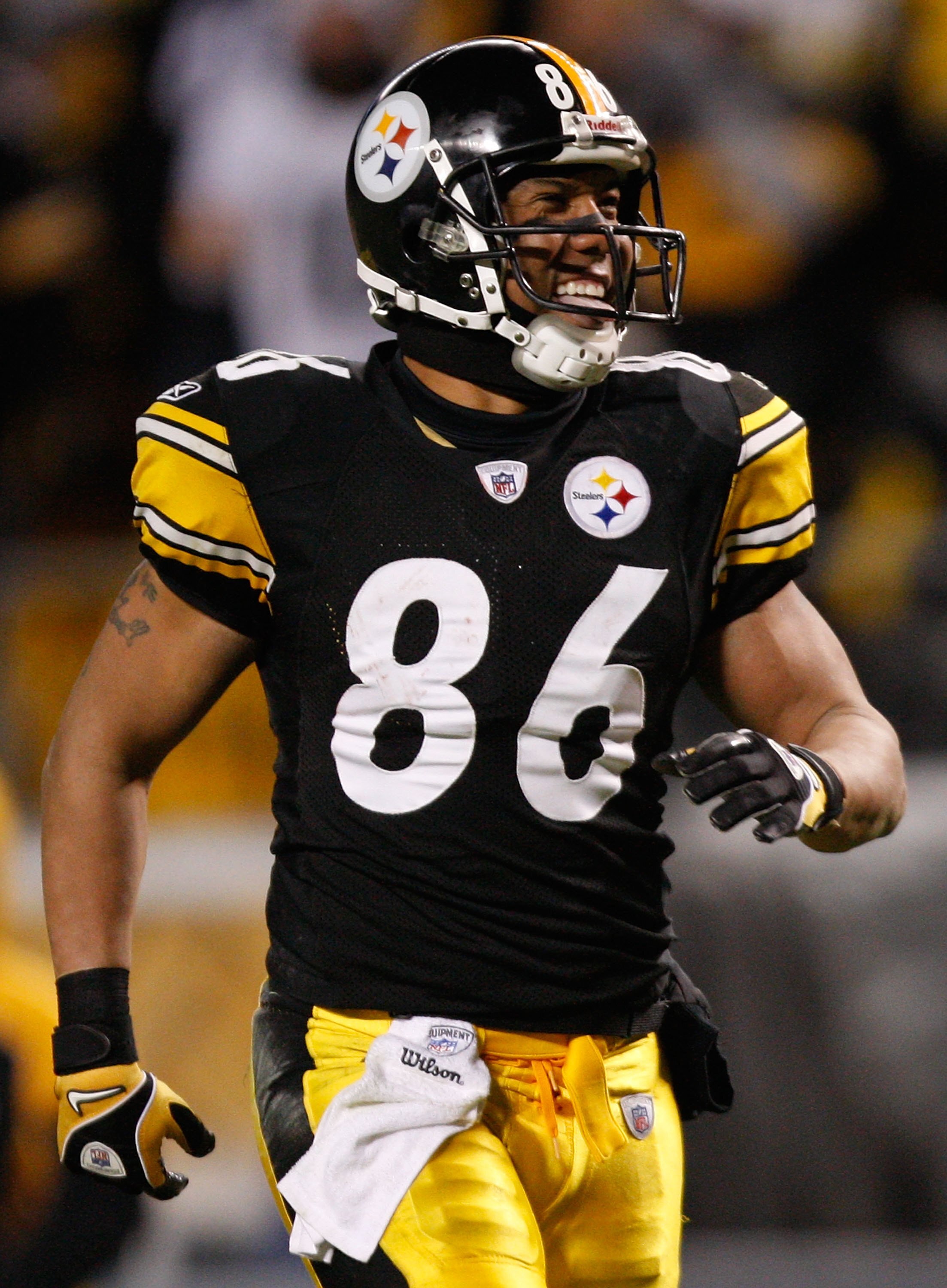 PITTSBURGH - DECEMBER 20: Hines Ward #86 of the Pittsburgh Steelers smiles after catching a pass in the fourth quarter against the Green Bay Packers during the game on December 20, 2009 at Heinz Field in Pittsburgh, Pennsylvania. (Photo by Jared Wickerham