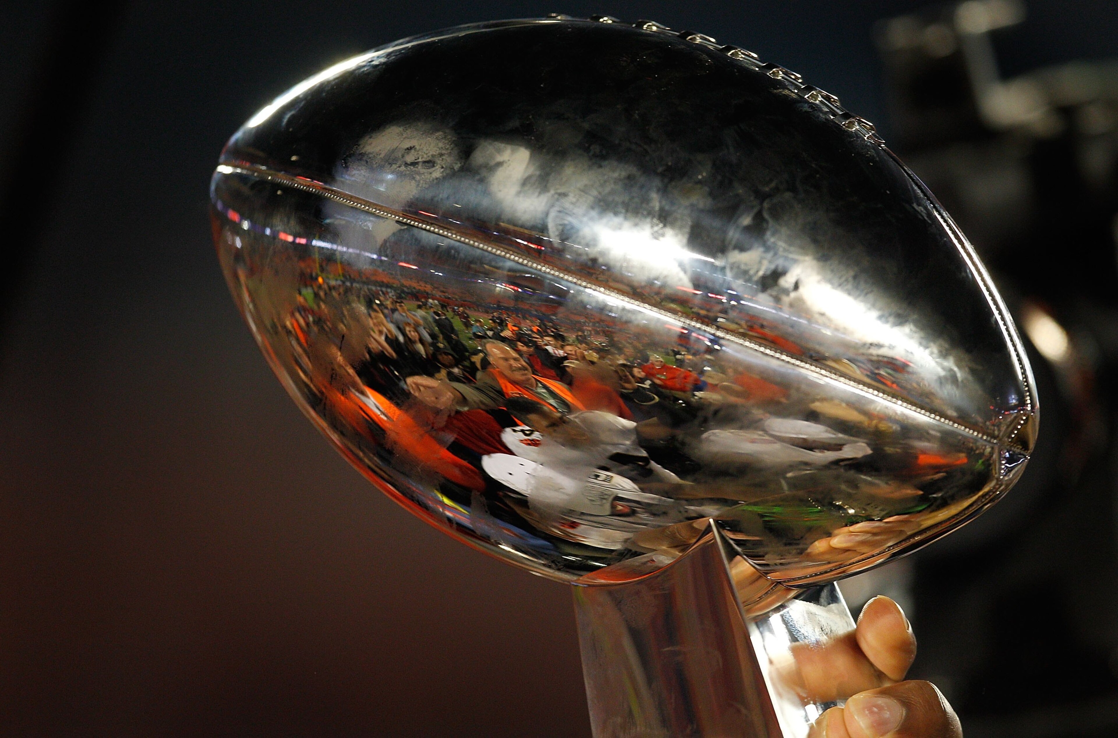 MIAMI GARDENS, FL - FEBRUARY 07:  A detail of the Vince Lombardi Trophy as the New Orleans Saints celebrate after defeating the Indianapolis Colts during Super Bowl XLIV on February 7, 2010 at Sun Life Stadium in Miami Gardens, Florida.  (Photo by Jonatha