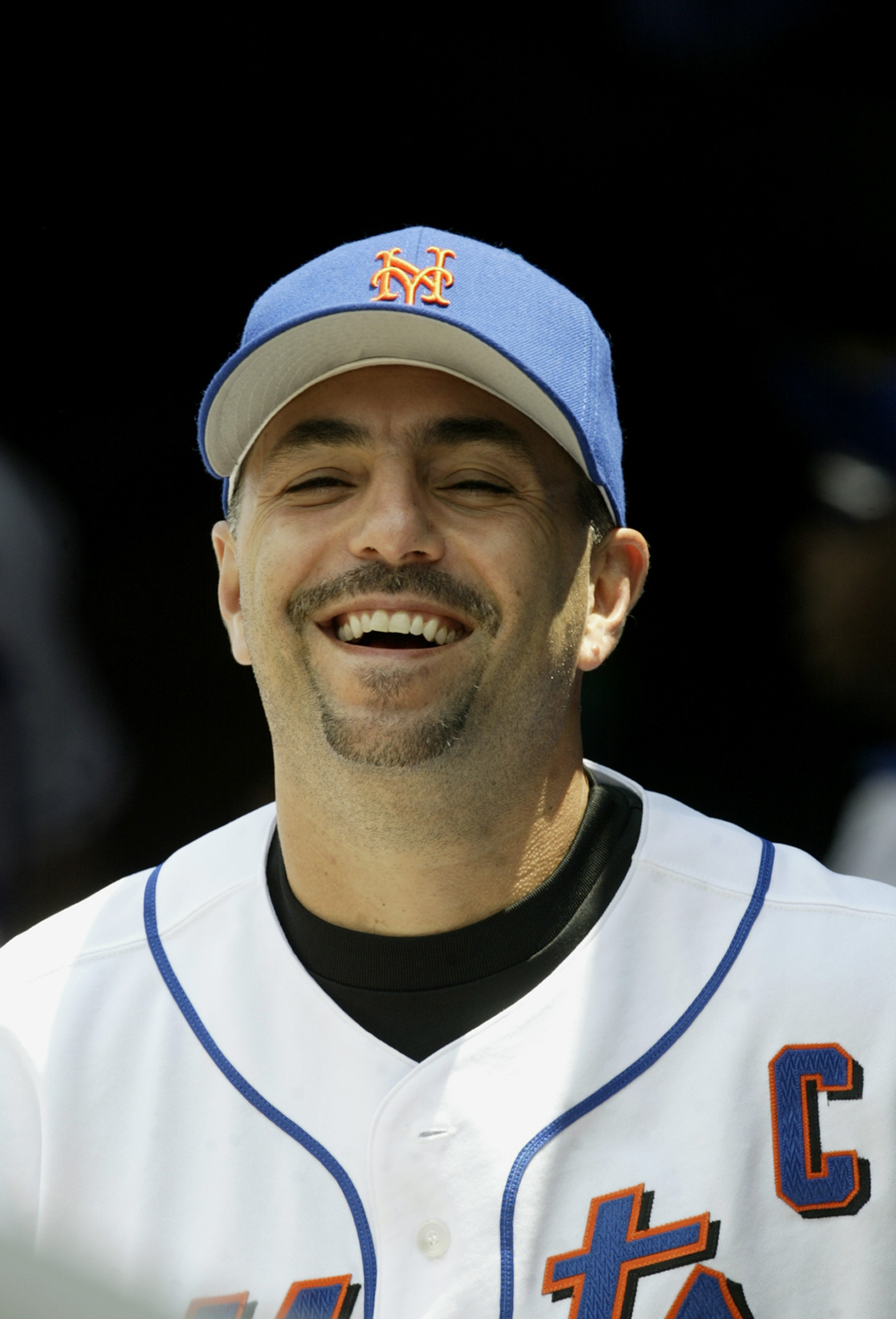 FLUSHING, NY - JULY 12:  John Franco #45 of the New York Mets laughs before the game against the Philadelphia Phillies on July 12, 2003 at Shea Stadium in Flushing, New York.  The Phillies defeated the Mets in 11 innings 4-2.  (Photo by Chris Trotman/Gett