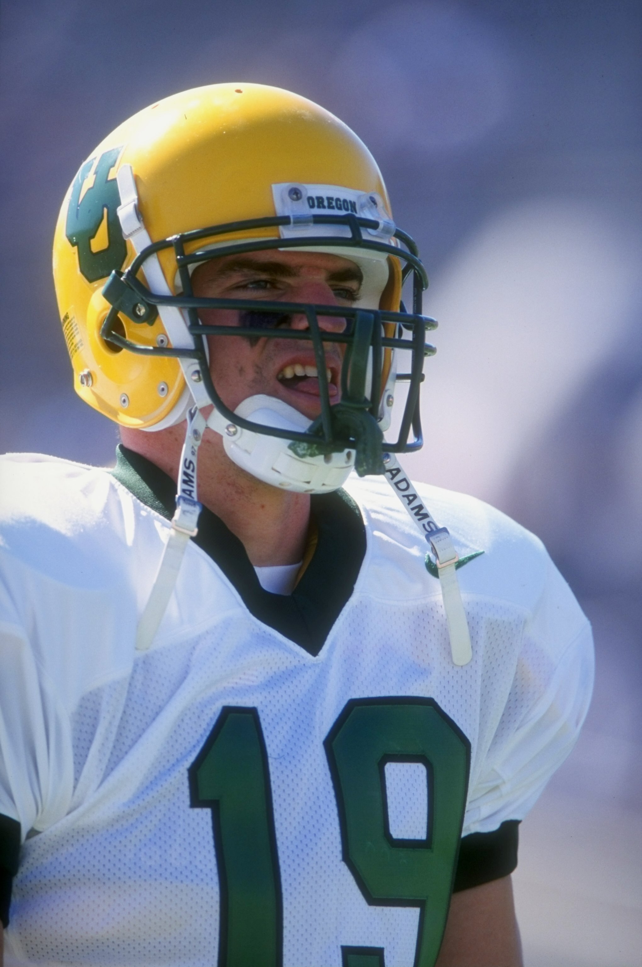 17 Oct 1998: Free safety Justin Wilcox #19 of the Oregon Ducks looks on during the game against the UCLA Bruins at the Rose Bowl in Pasadena, California. The Bruins defeated the Ducks 41-38.